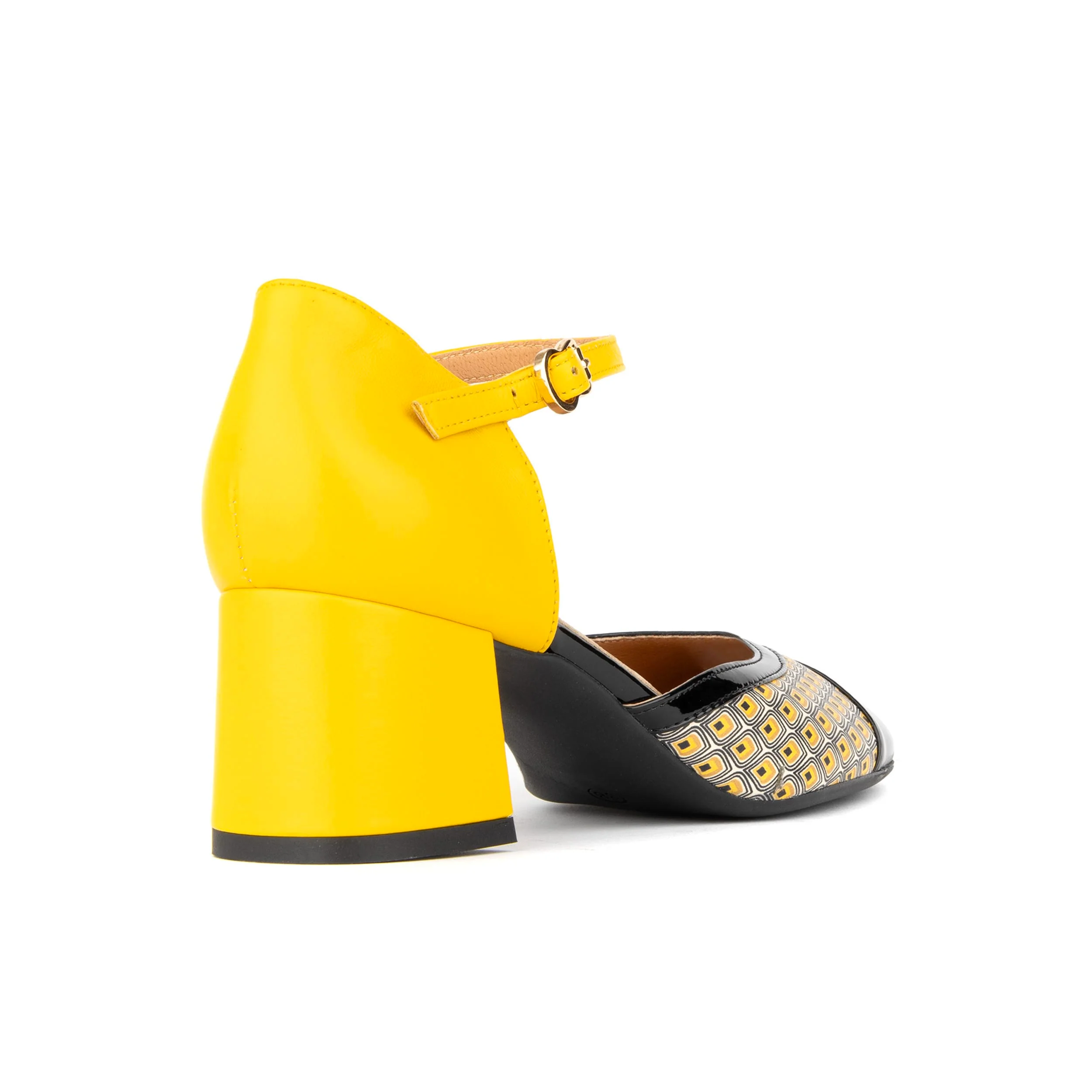 Kemi - Black & Yellow - Women's Leather Almond-Toe Block Heel - Image 9