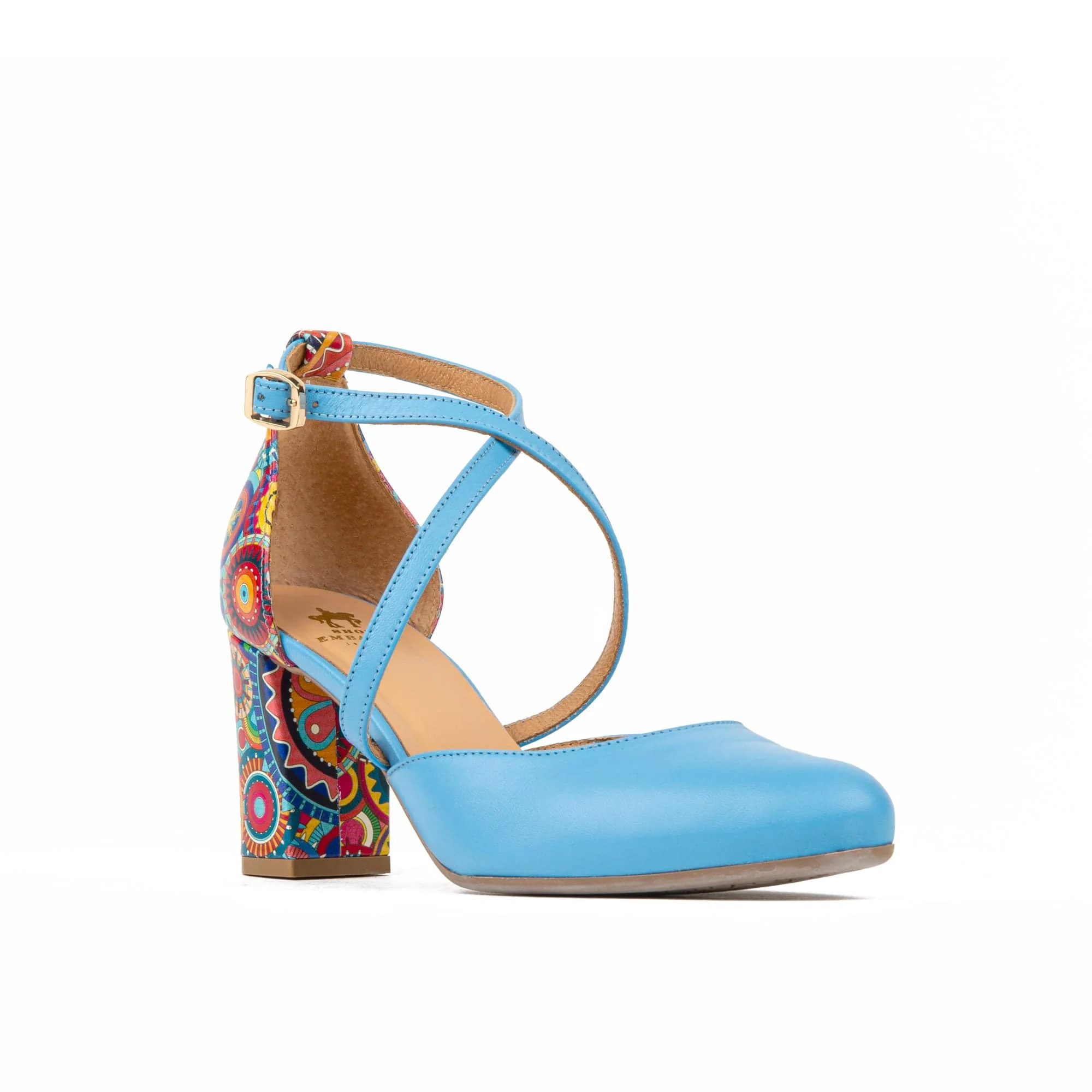 Kylie - Light Blue - Women's leather closed toe comfortable 3 inch block heel - Image 3
