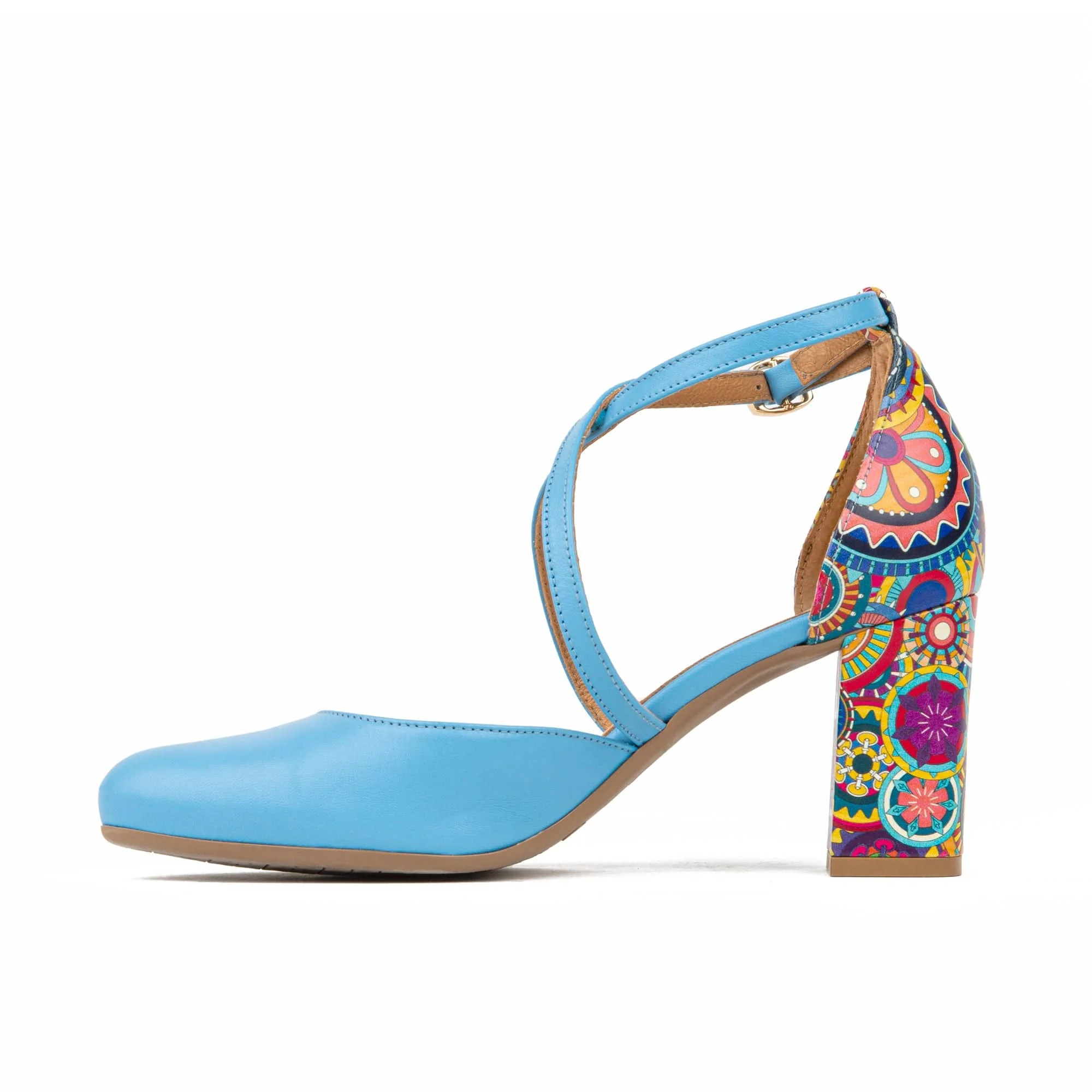 Kylie - Light Blue - Women's leather closed toe comfortable 3 inch block heel - Image 4