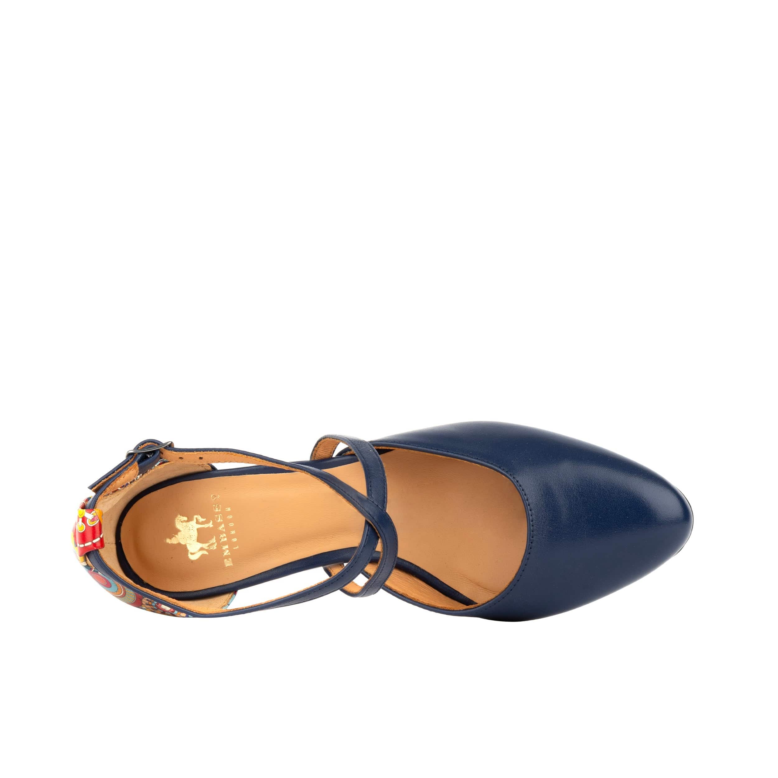 Kylie - Navy & Signature Print - Women's leather strappy 3 inch block heel in navy - Image 7
