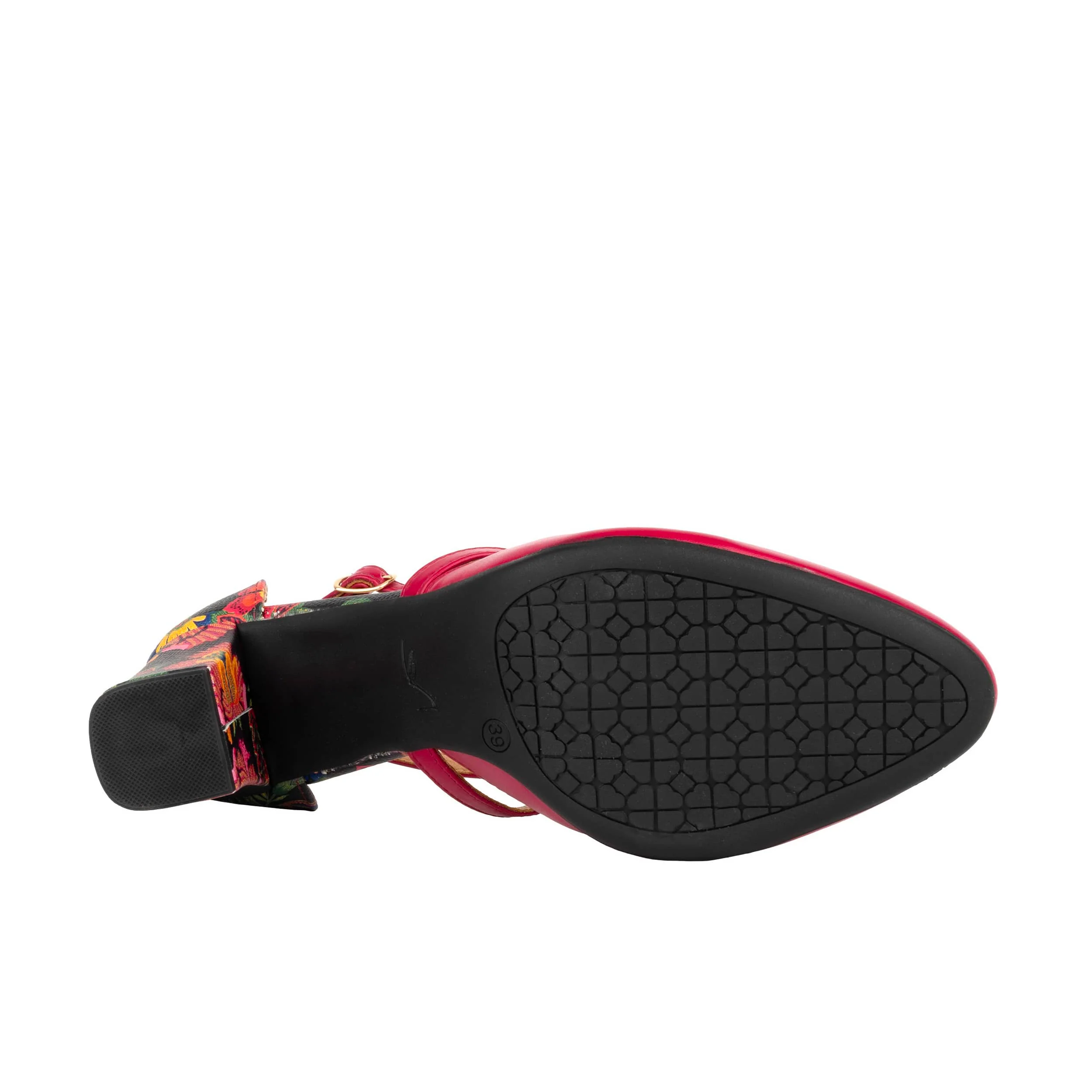 Kylie - Pink & Red Flowers - Women's leather strappy 3 inch block heel - Image 6