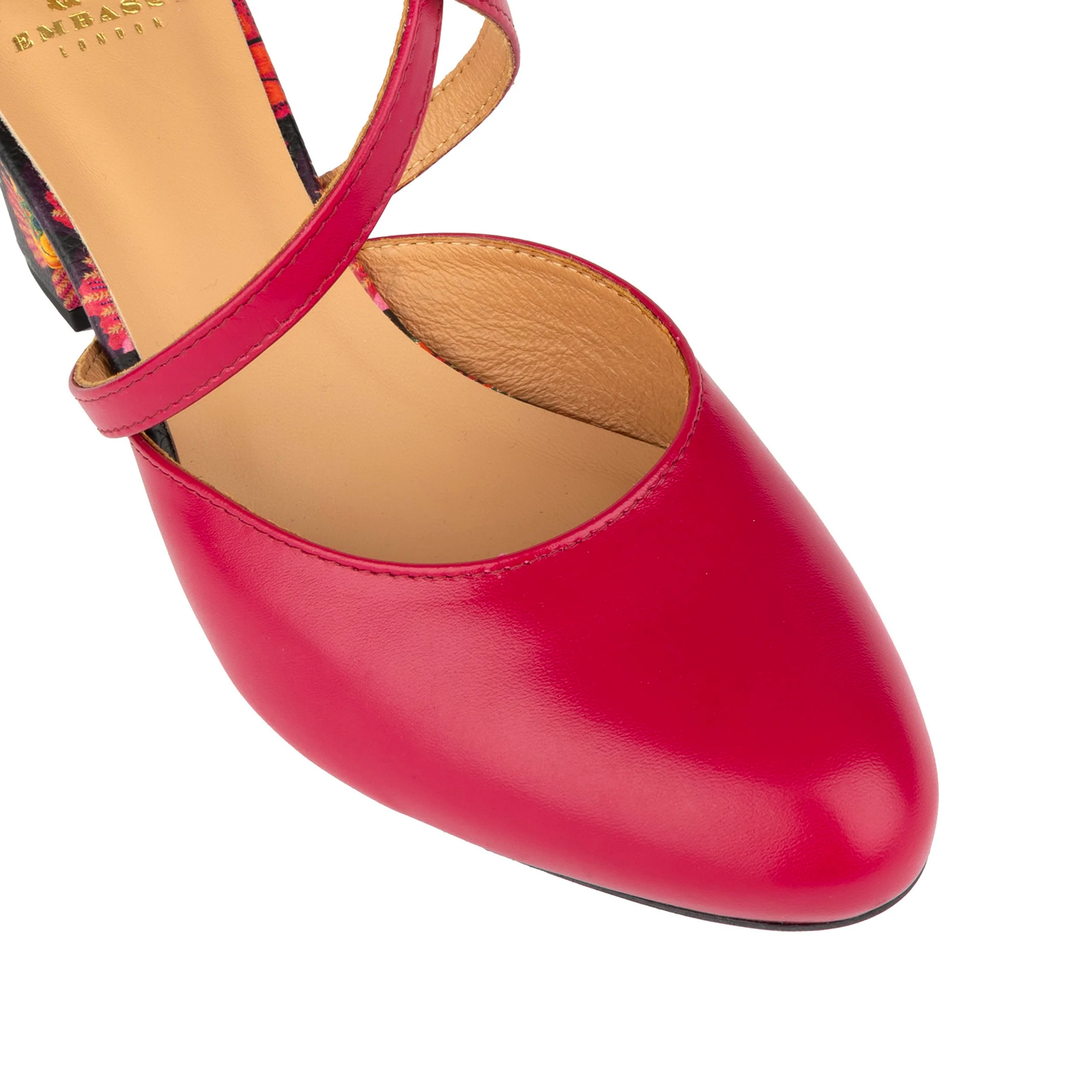 Kylie - Pink & Red Flowers - Women's leather strappy 3 inch block heel - Image 8