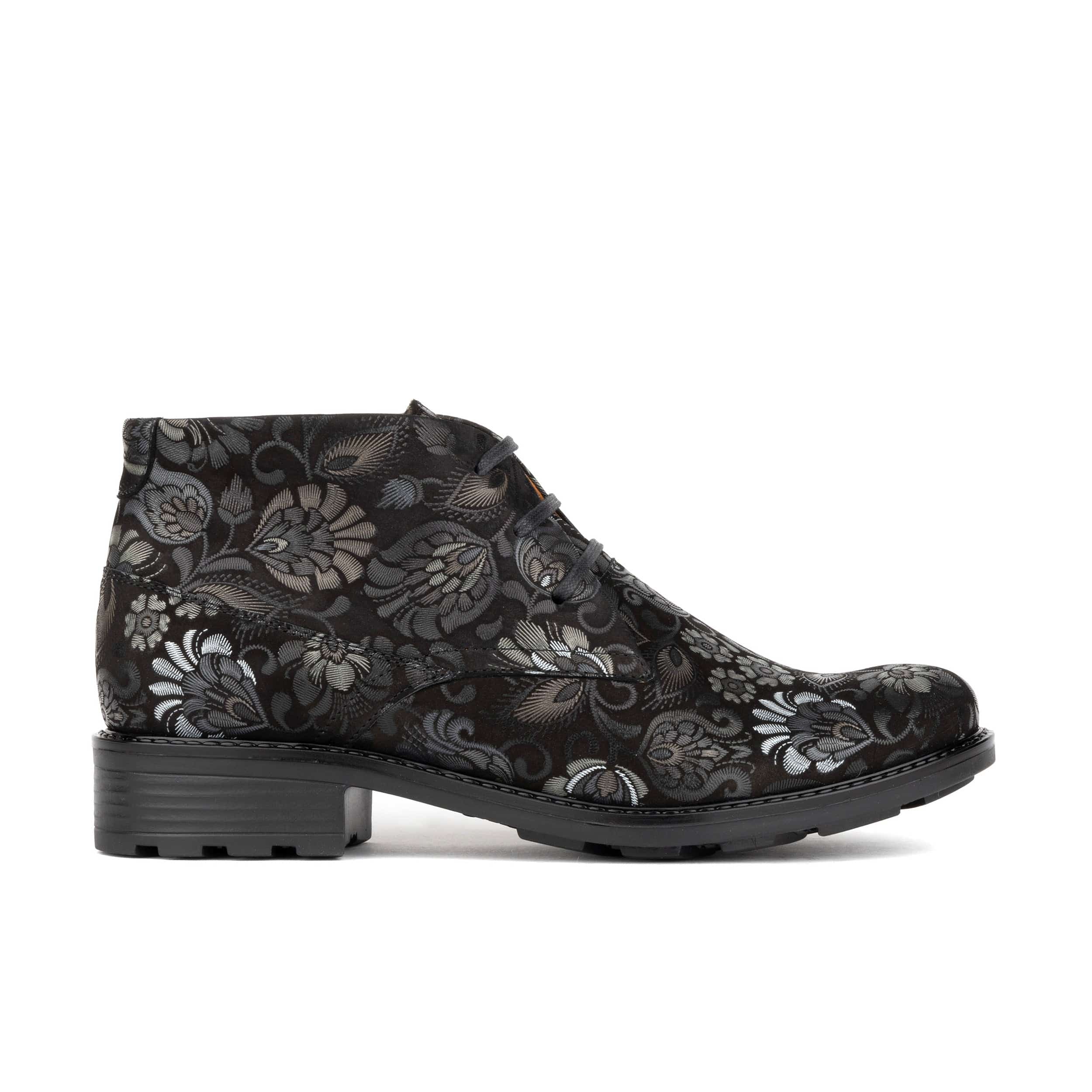 Laviva - Black Emboss - Women's round toe wide fitted ankle boot In nubuck leather