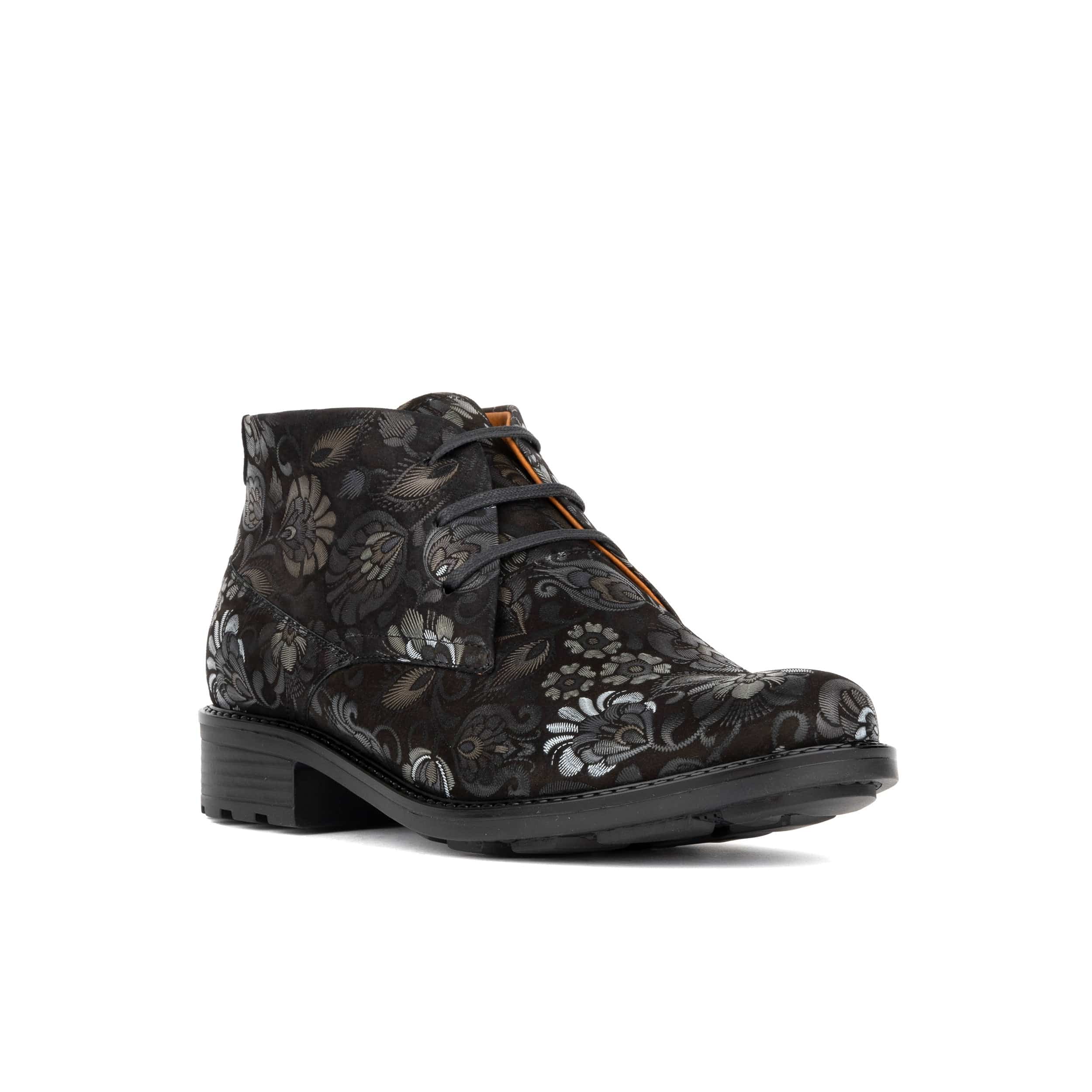 Laviva - Black Emboss - Women's round toe wide fitted ankle boot In nubuck leather - Image 2