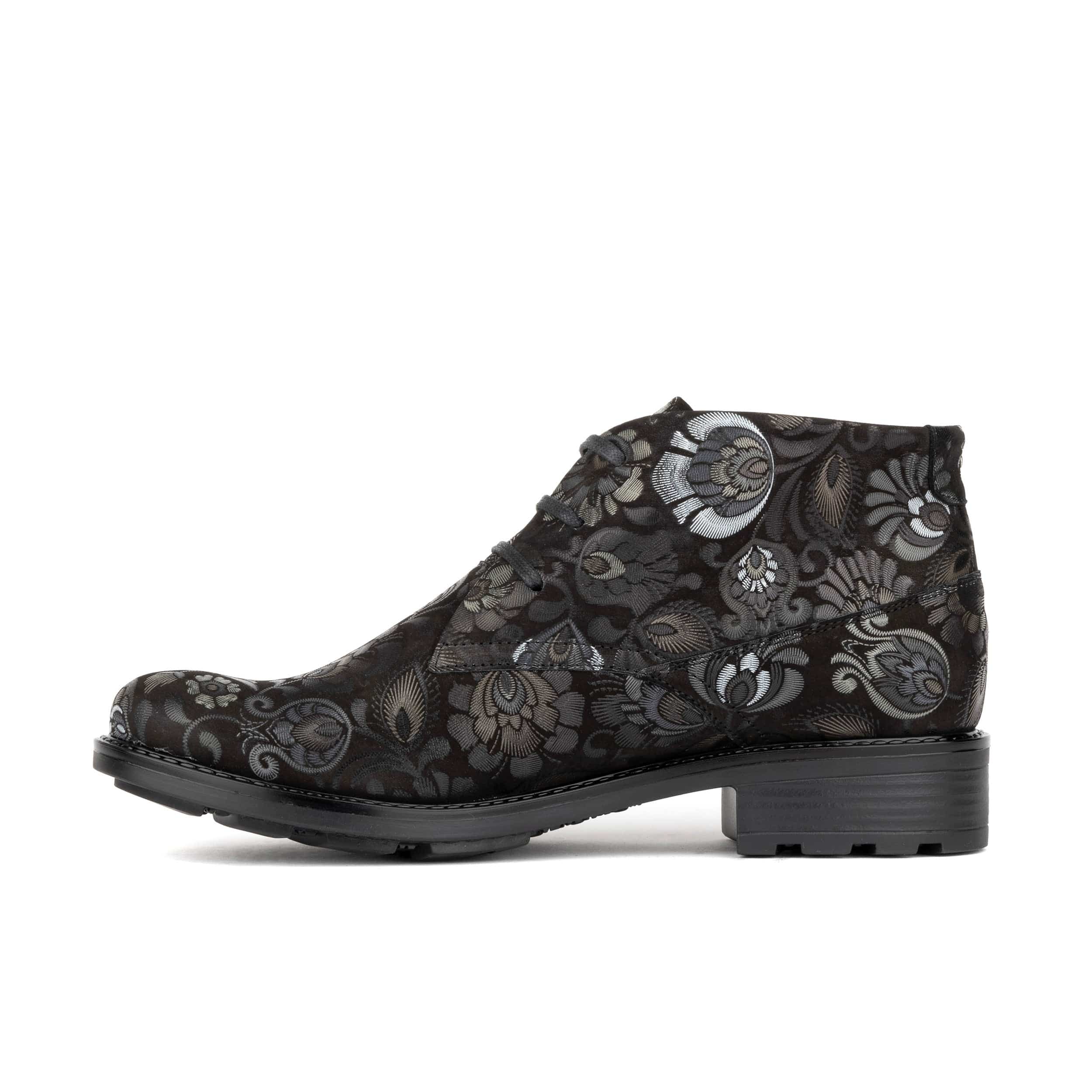 Laviva - Black Emboss - Women's round toe wide fitted ankle boot In nubuck leather - Image 3