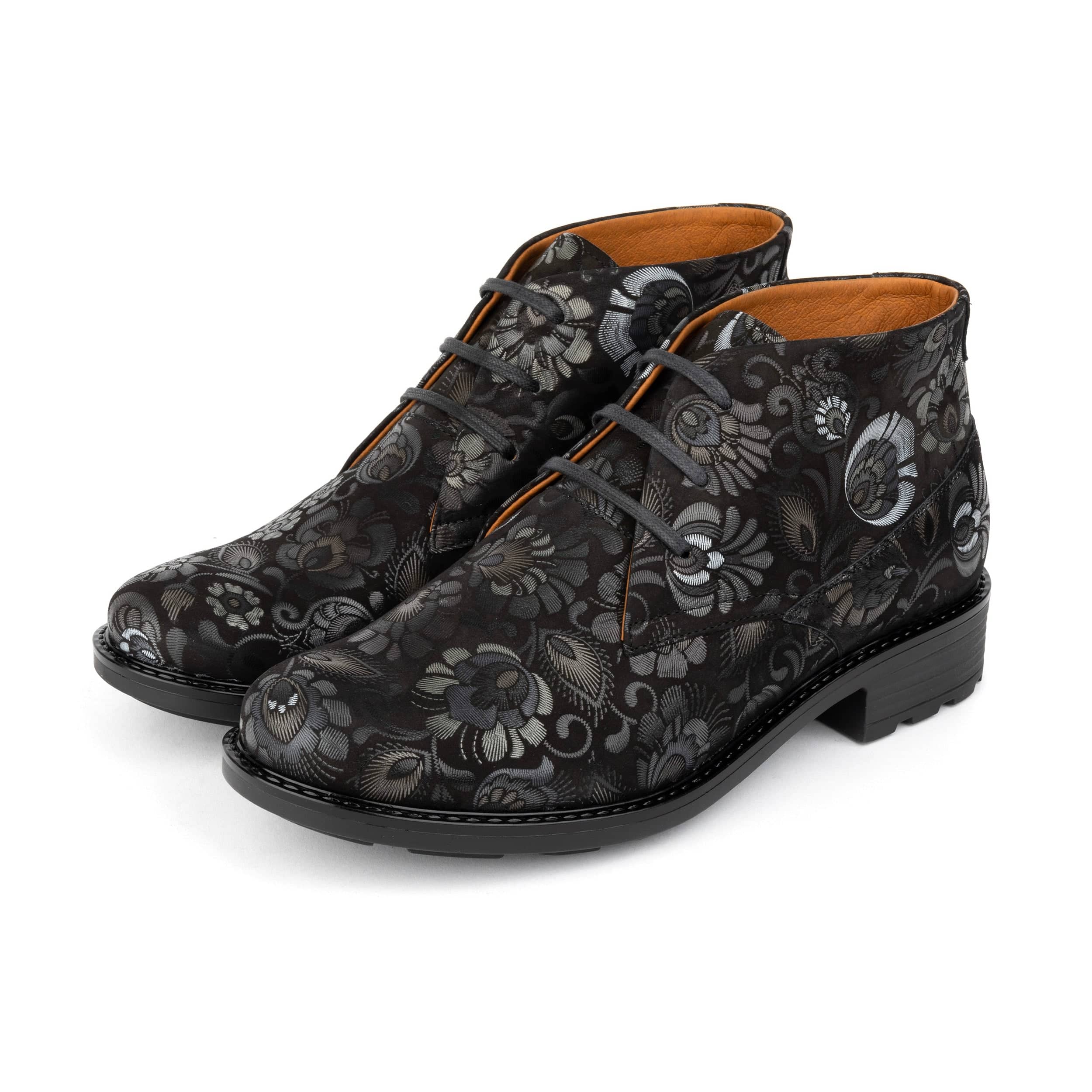 Laviva - Black Emboss - Women's round toe wide fitted ankle boot In nubuck leather - Image 9