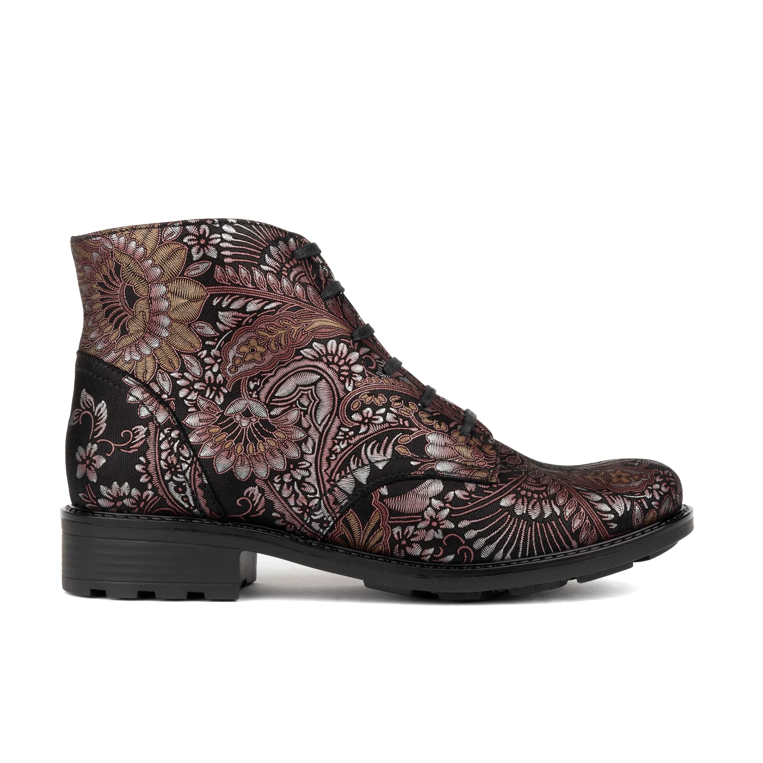 Laviva Mid - Black & Gold & Burgundy - Women's rmid-height leather wide fitted ankle boot