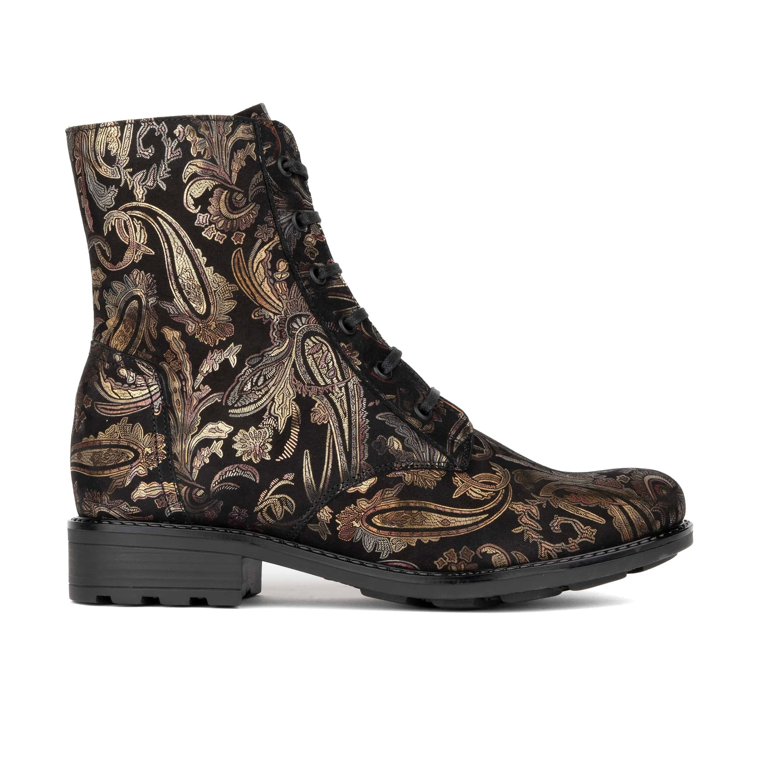 Laviva High - Black & Gold & Burgundy - Women's leather wide-fit high ankle boot