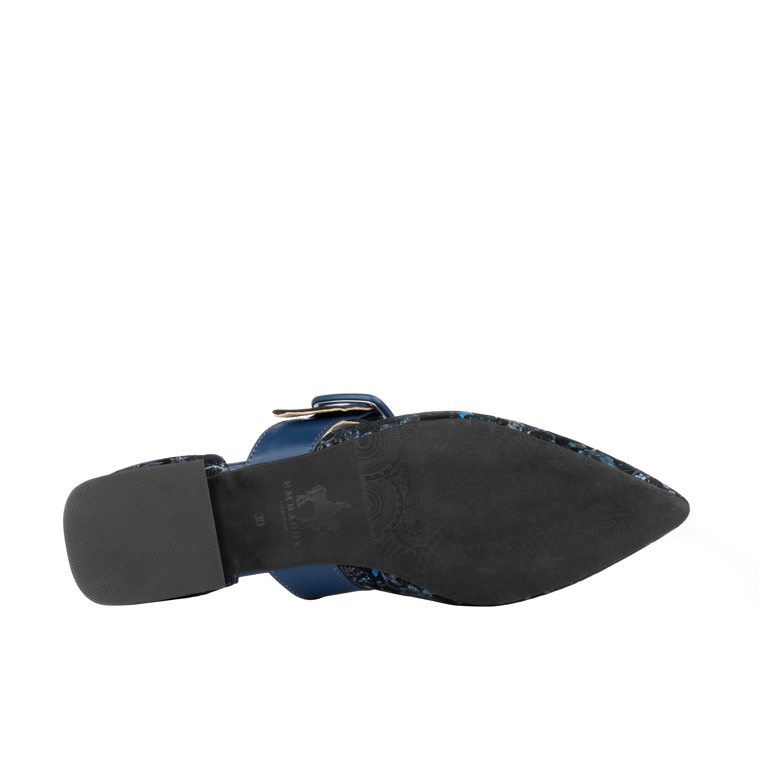 Lush - Navy & Floral - Women's leather pointed ballet pump with buckle strap - Image 5
