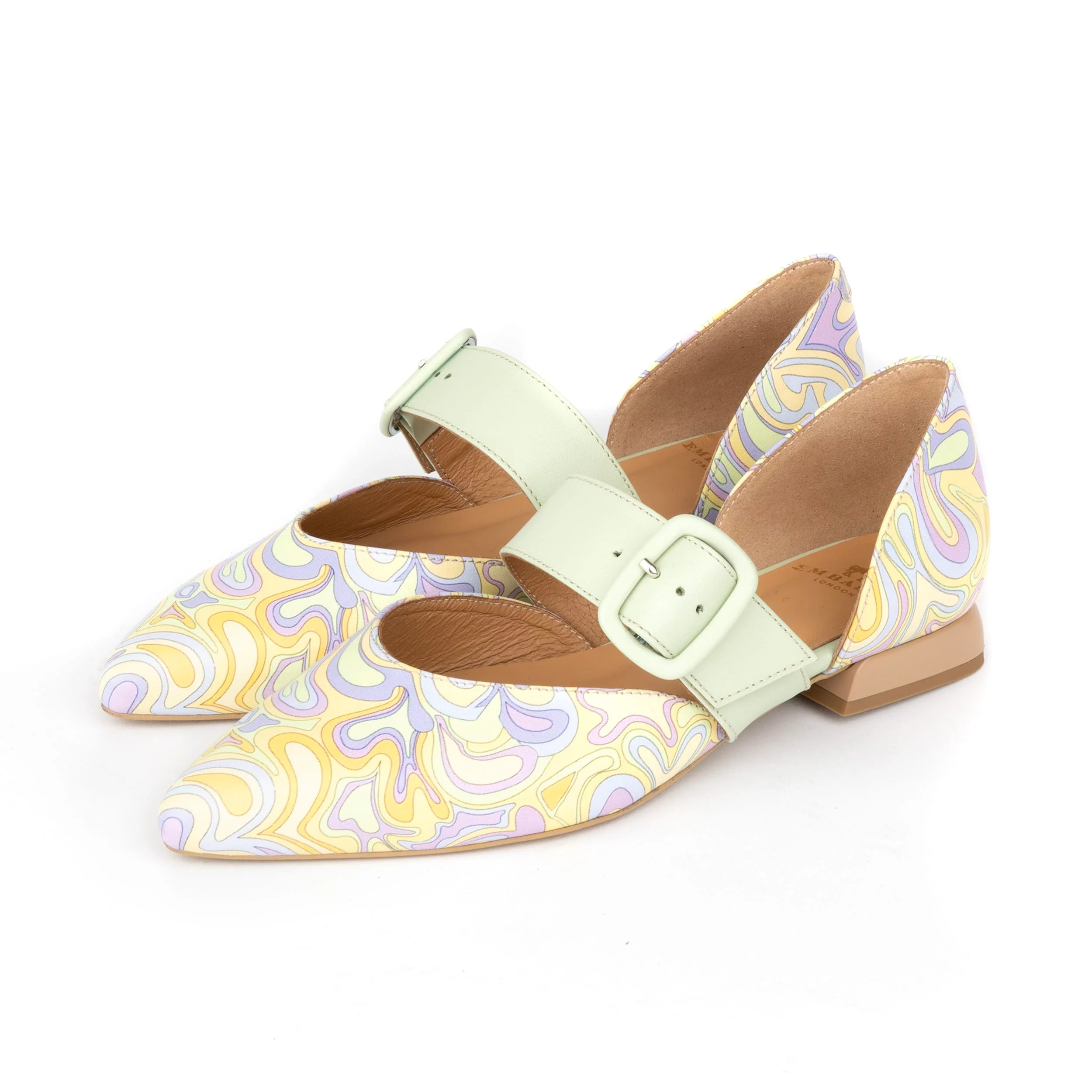Lush - Pastel Mint Multi - Women's leather pointed ballet pump with buckle strap - Image 10