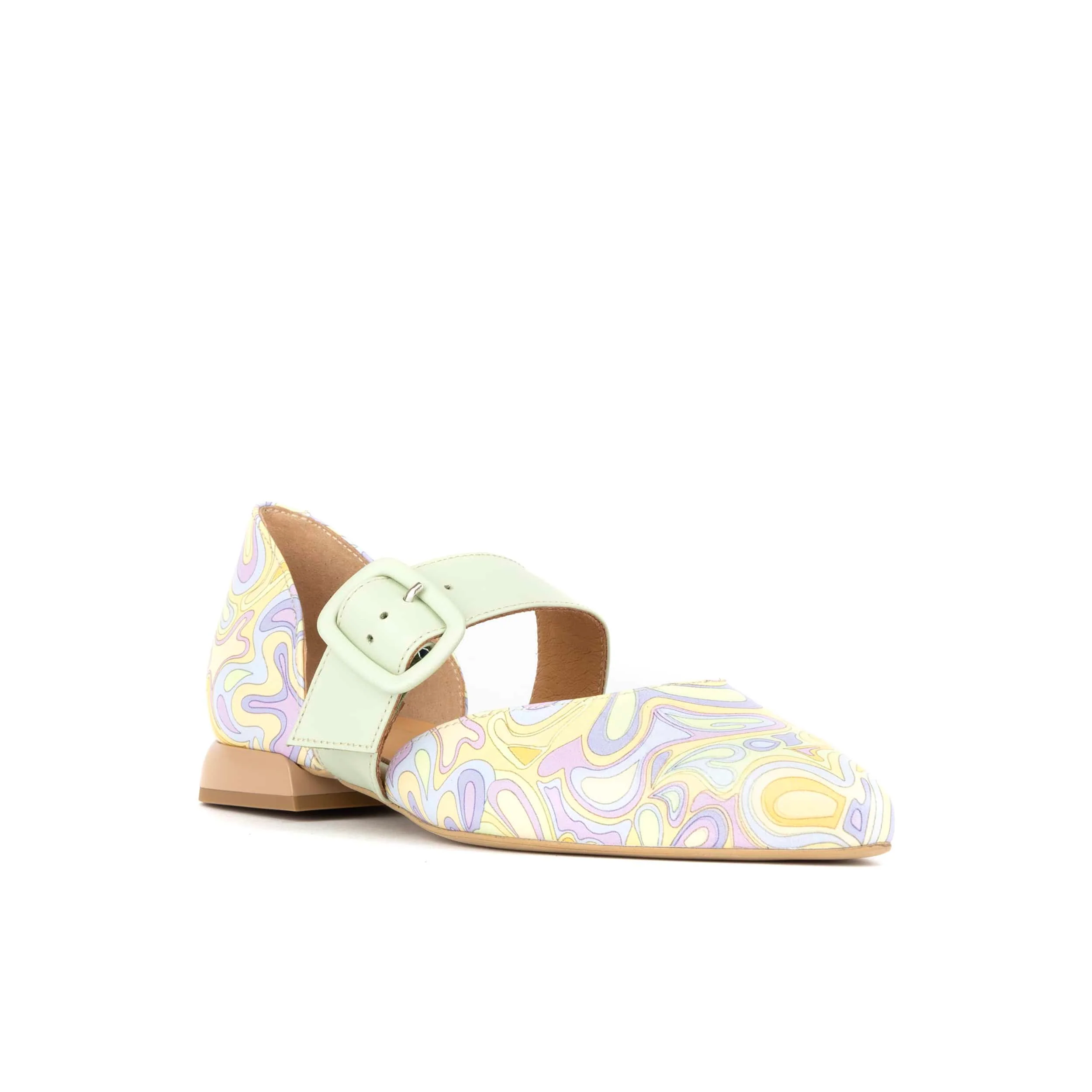 Lush - Pastel Mint Multi - Women's leather pointed ballet pump with buckle strap - Image 3