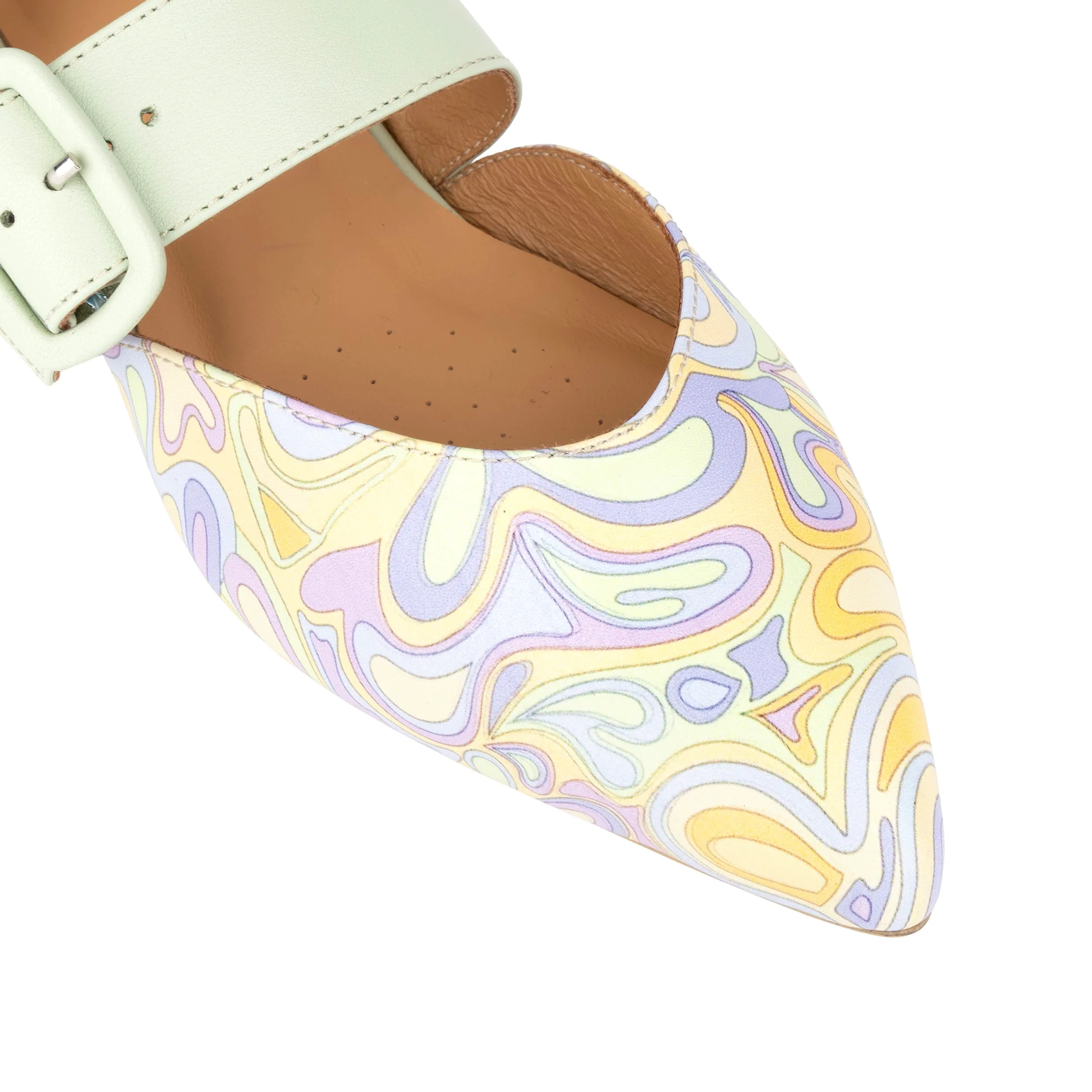Lush - Pastel Mint Multi - Women's leather pointed ballet pump with buckle strap - Image 8
