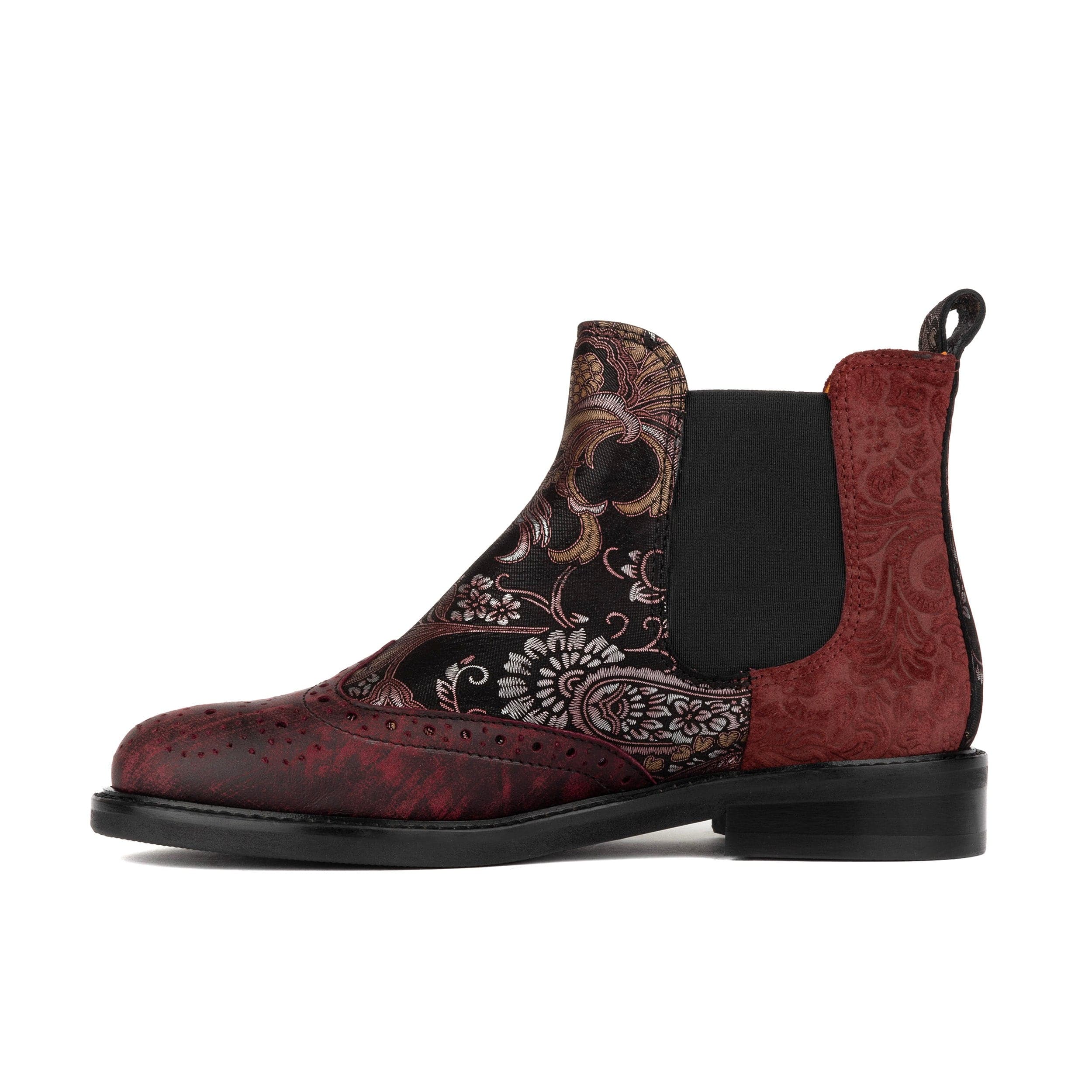 Mamacita - Floral & Burgundy - Women's chelsea boot with wingtip brogue detail - Image 3