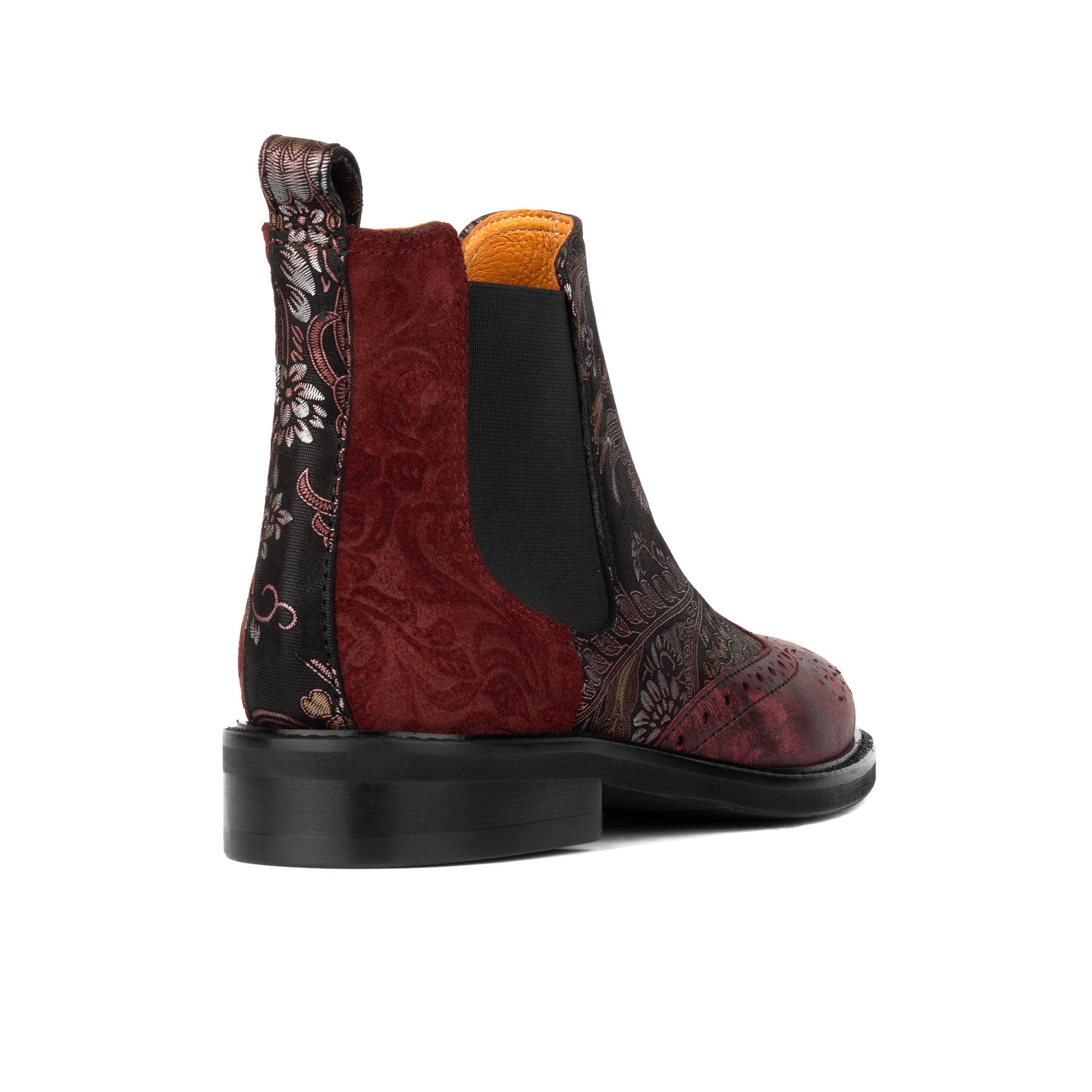 Mamacita - Floral & Burgundy - Women's chelsea boot with wingtip brogue detail - Image 4