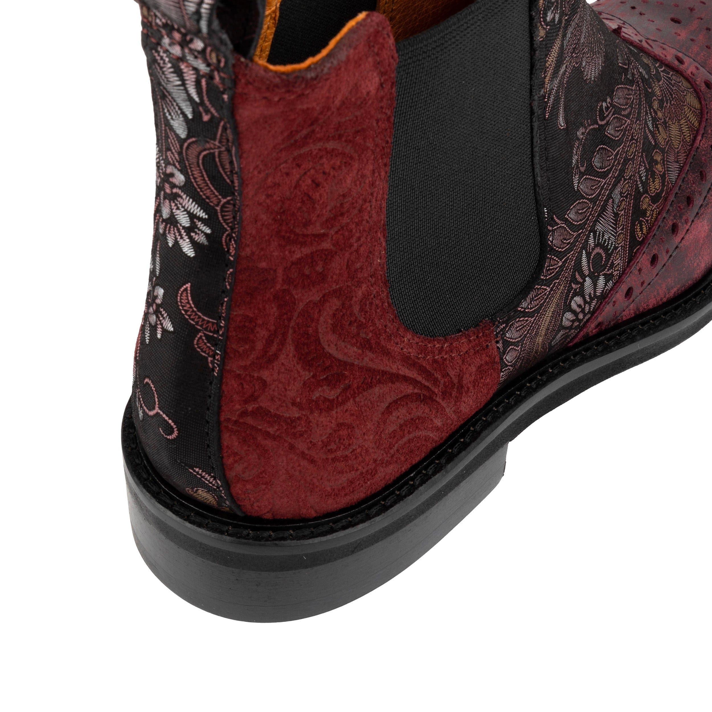 Mamacita - Floral & Burgundy - Women's chelsea boot with wingtip brogue detail - Image 8