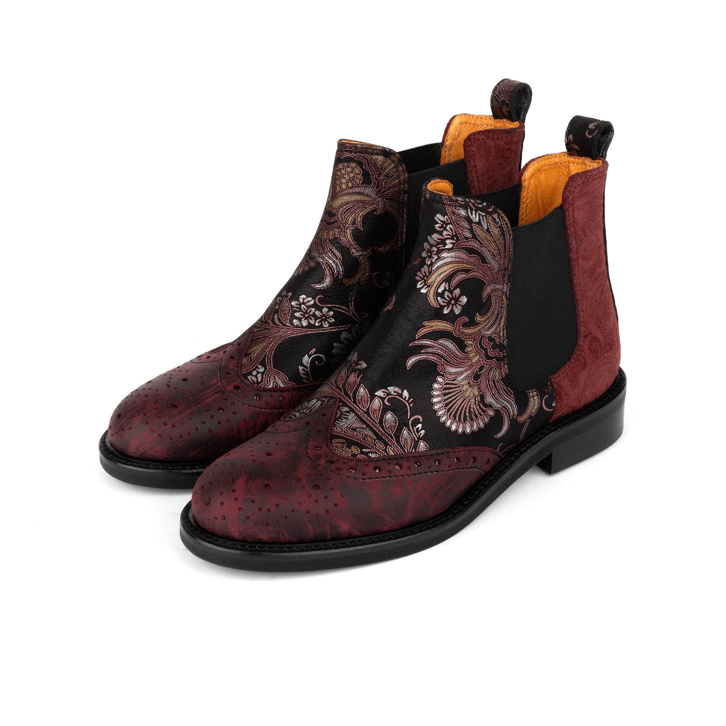 Mamacita - Floral & Burgundy - Women's chelsea boot with wingtip brogue detail - Image 9