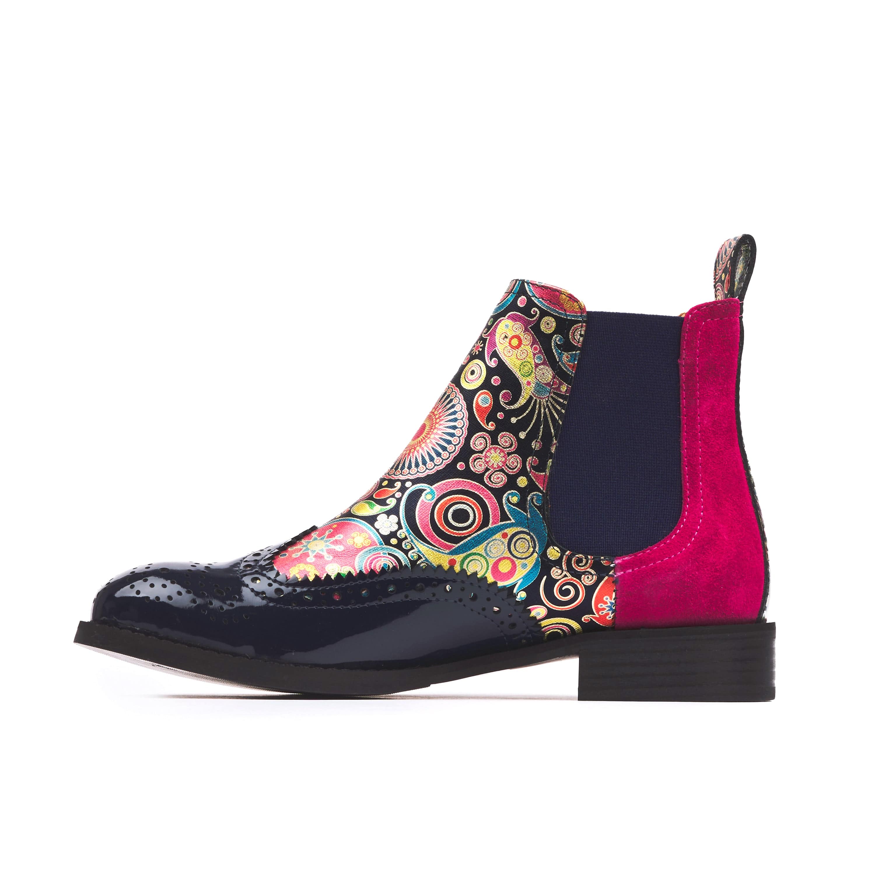 Mamacita - Navy Pink - Women's almond toe chelsea boot with wingtip brogue detail - Image 4