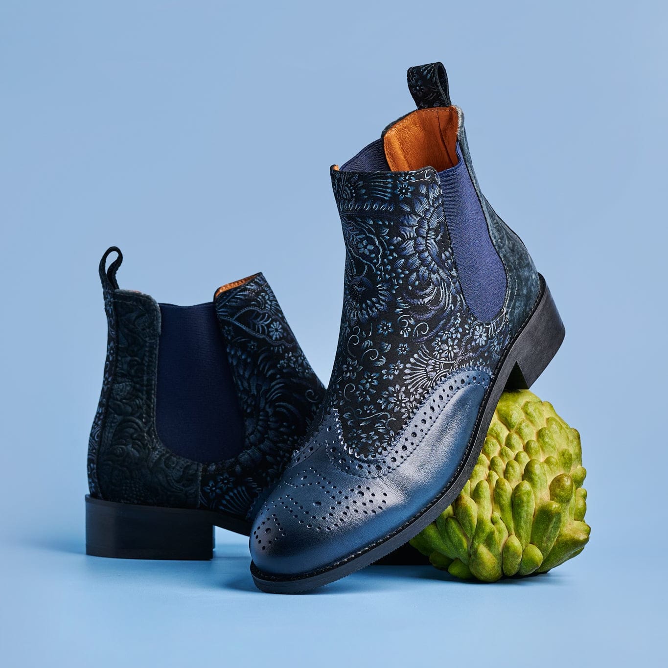 Mamacita - Silver Blue - Women's almond toe chelsea boot with wingtip brogue detail - Image 2