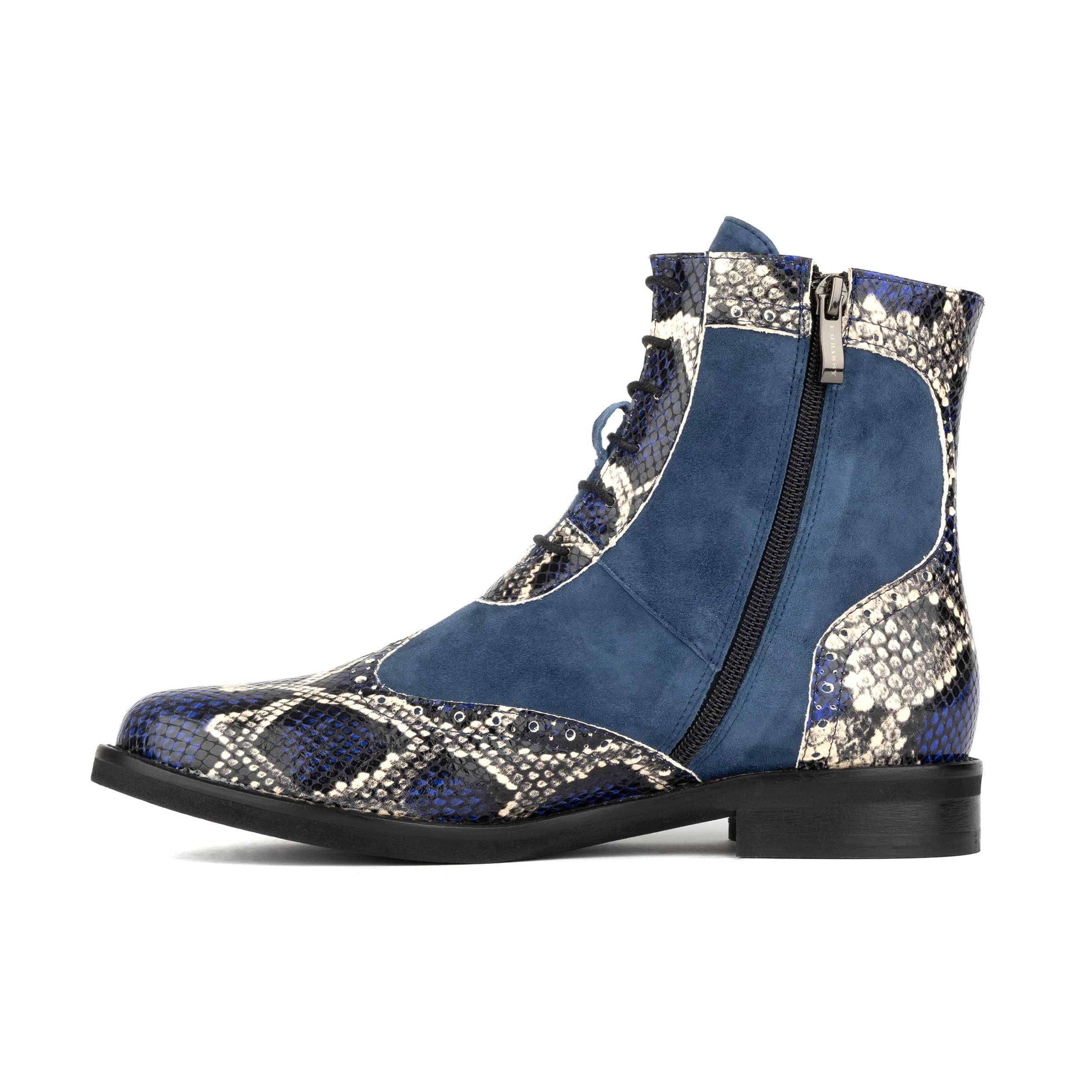 Mantis - Blue Snake - Women's above-the-ankle lace-up boot with brogue & snake print detailing - Image 4