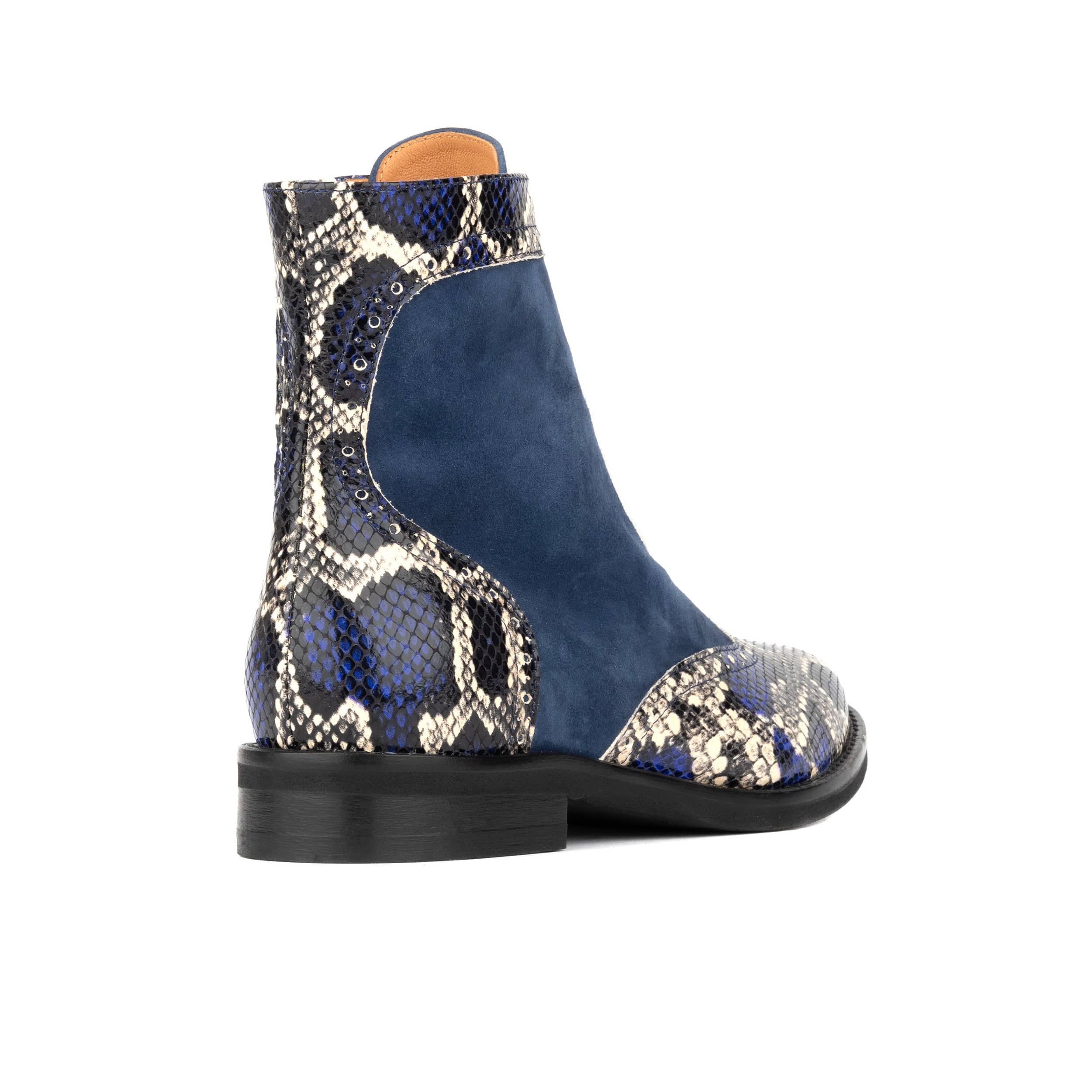 Mantis - Blue Snake - Women's above-the-ankle lace-up boot with brogue & snake print detailing - Image 5
