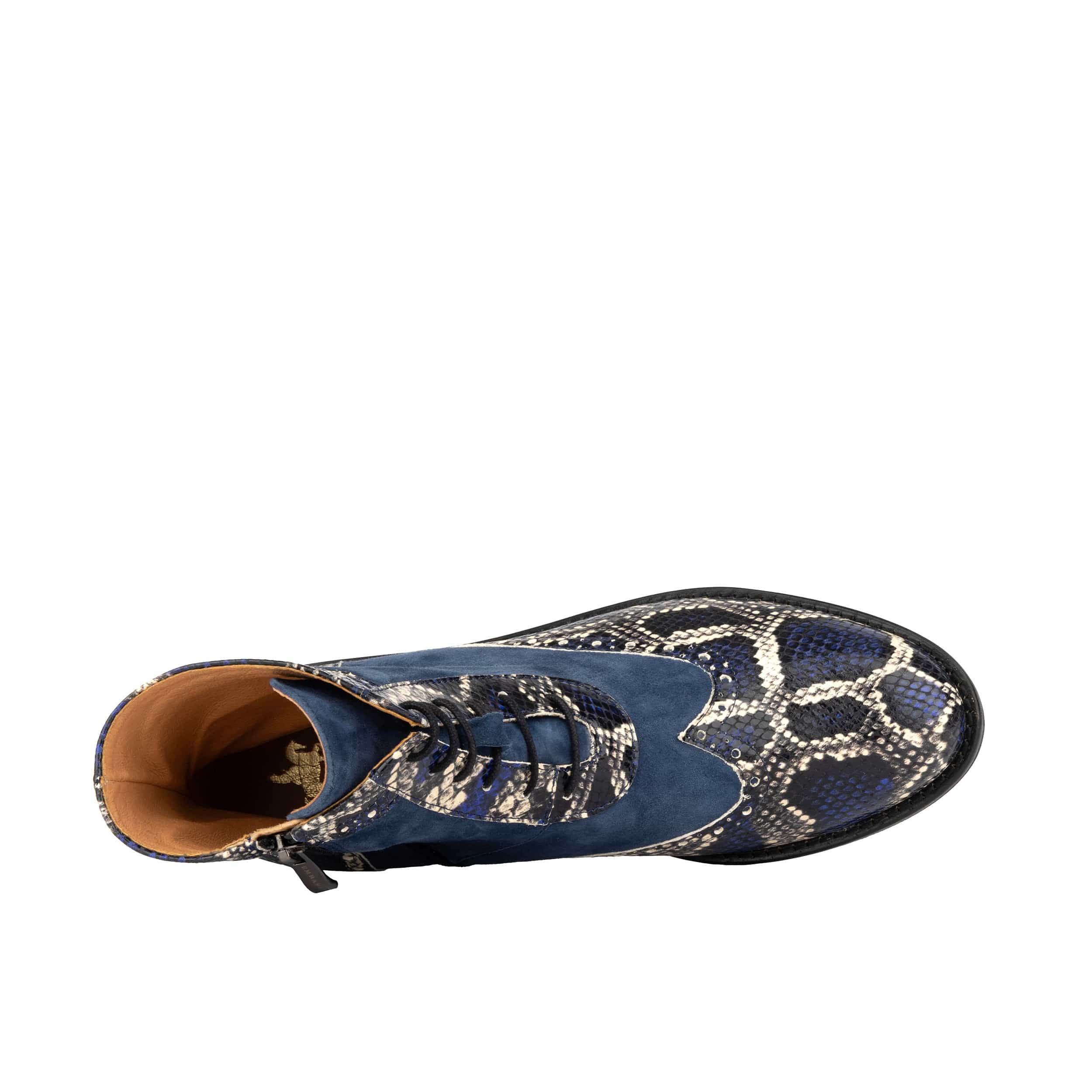 Mantis - Blue Snake - Women's above-the-ankle lace-up boot with brogue & snake print detailing - Image 7