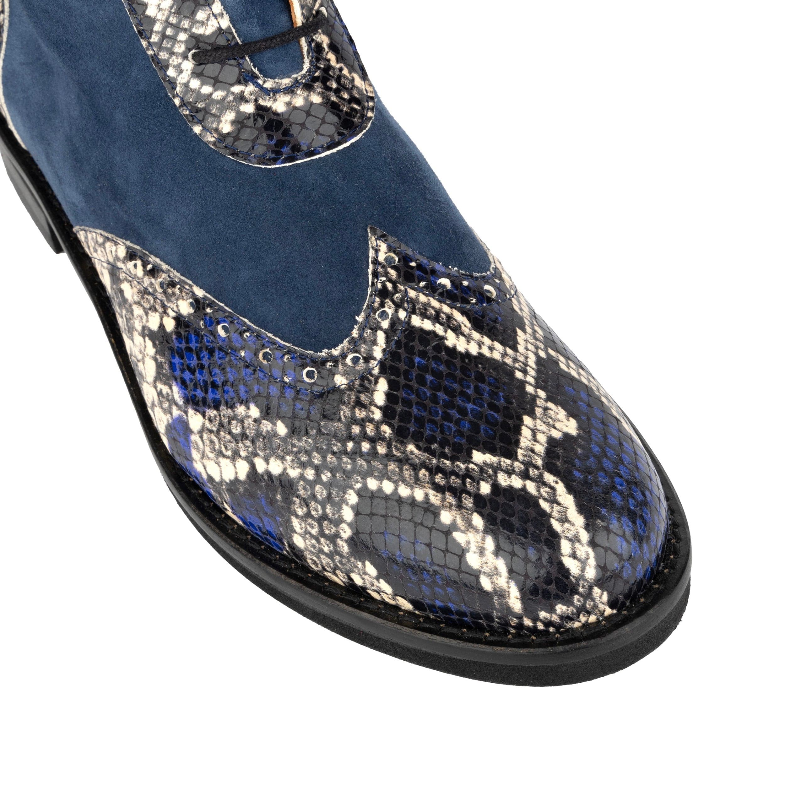 Mantis - Blue Snake - Women's above-the-ankle lace-up boot with brogue & snake print detailing - Image 8