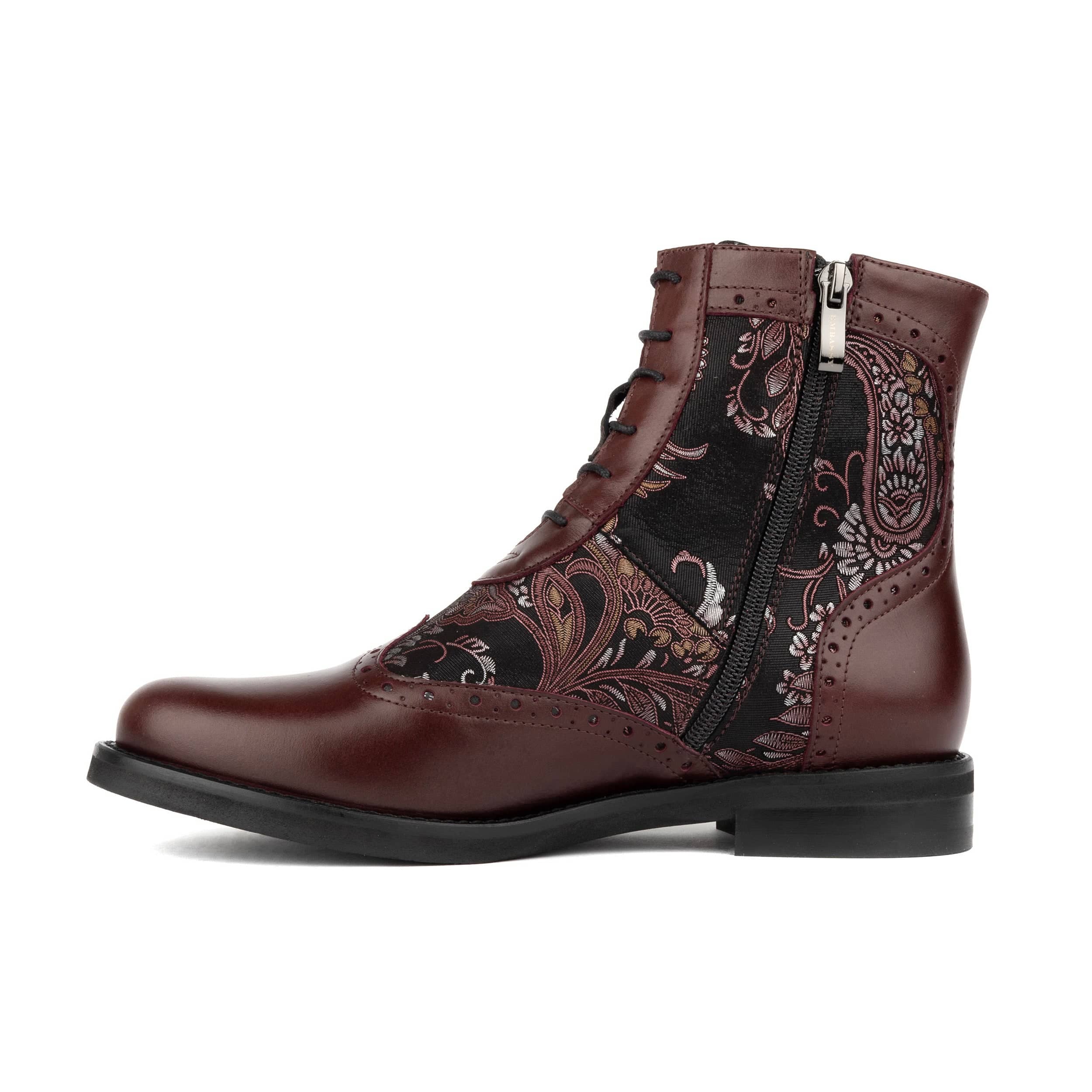 Mantis - Floral & Burgundy - Women's above-the-ankle lace-up boot with brogue & paisley detailing - Image 4