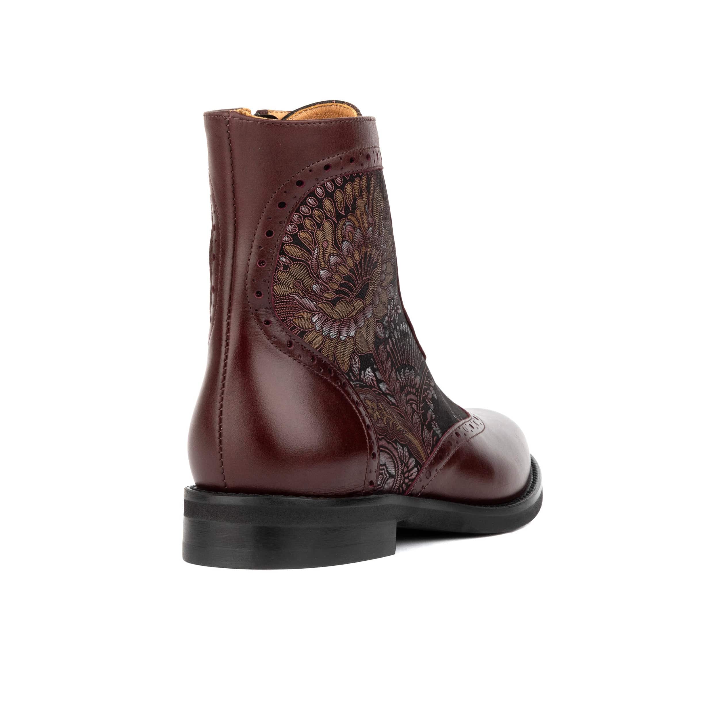 Mantis - Floral & Burgundy - Women's above-the-ankle lace-up boot with brogue & paisley detailing - Image 5