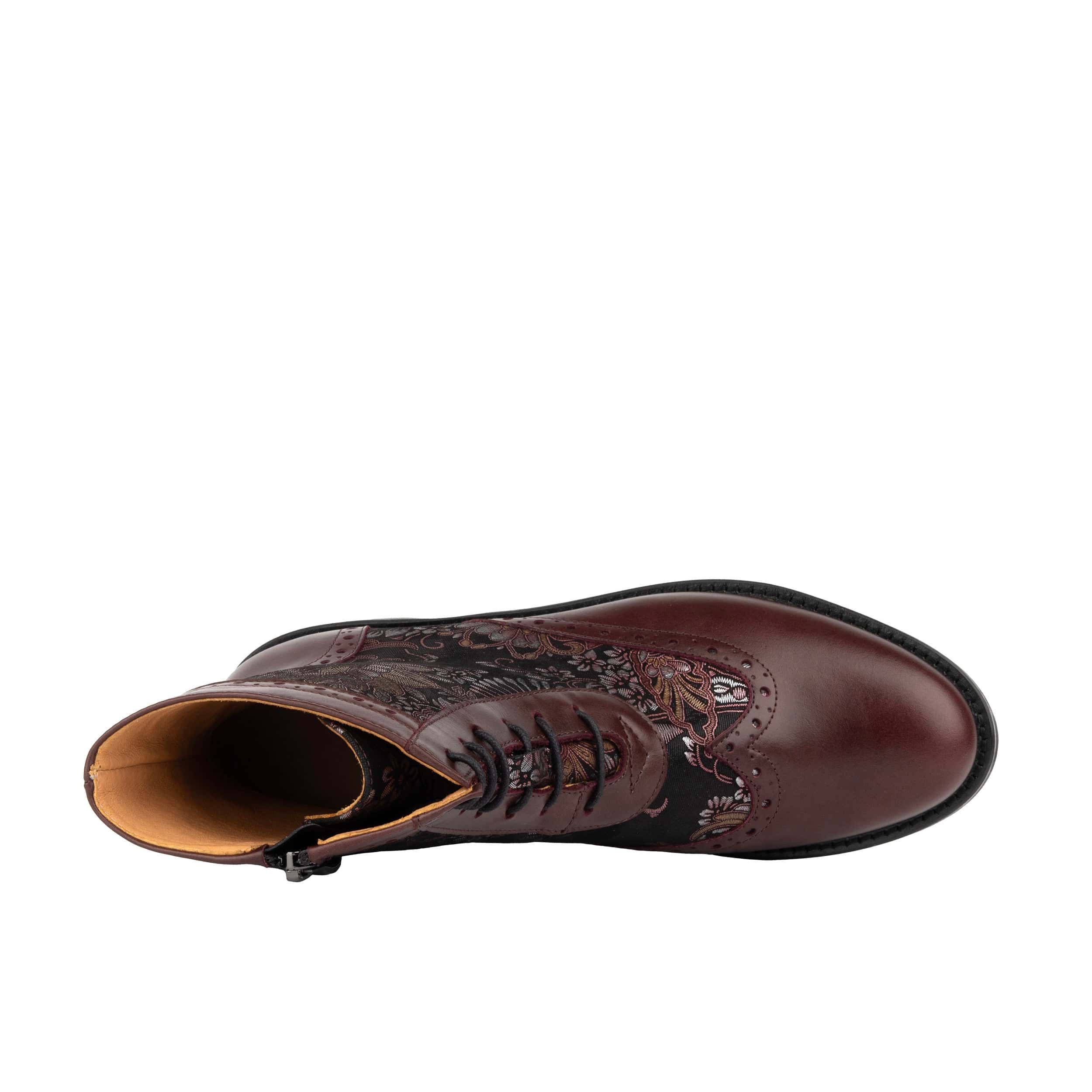 Mantis - Floral & Burgundy - Women's above-the-ankle lace-up boot with brogue & paisley detailing - Image 7