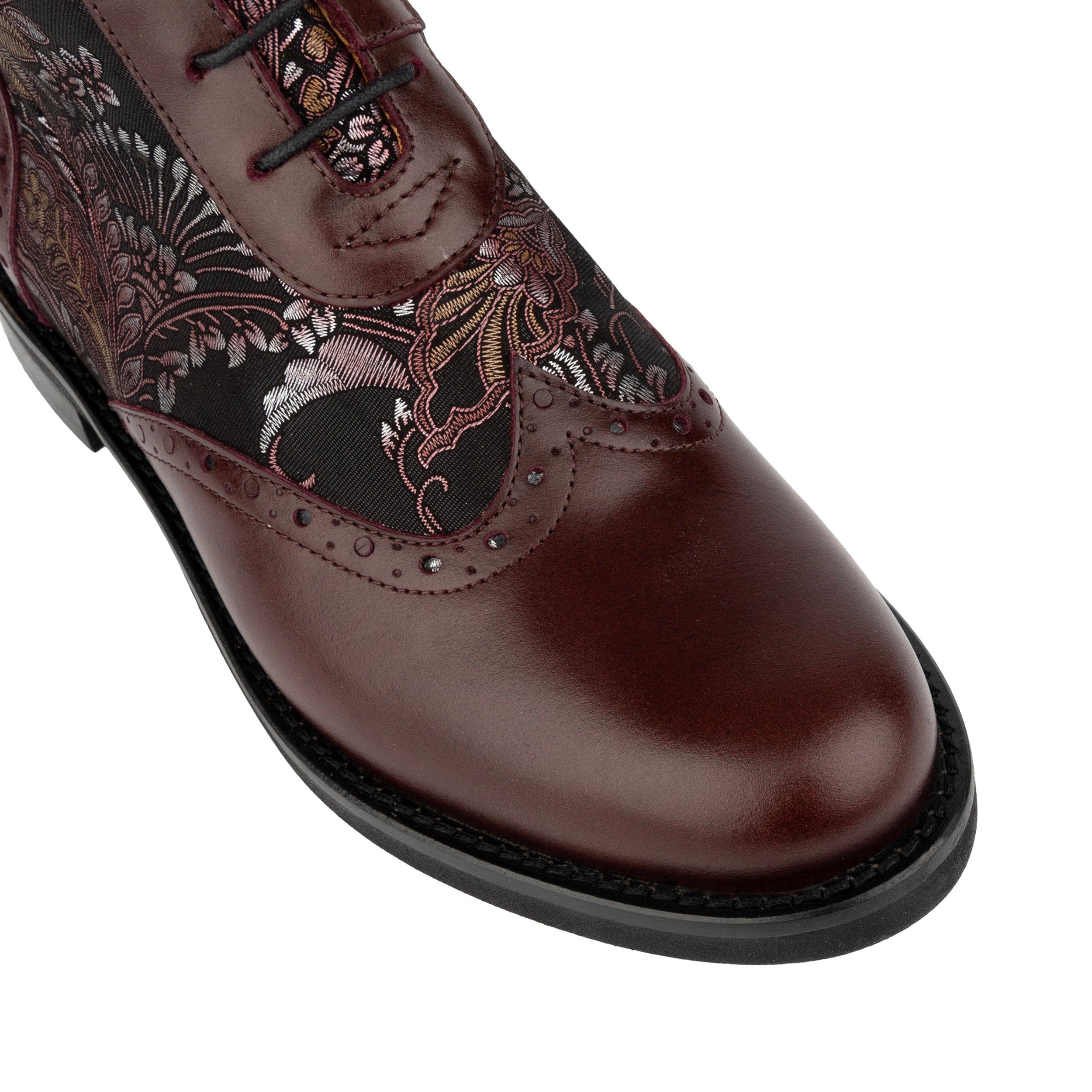 Mantis - Floral & Burgundy - Women's above-the-ankle lace-up boot with brogue & paisley detailing - Image 8