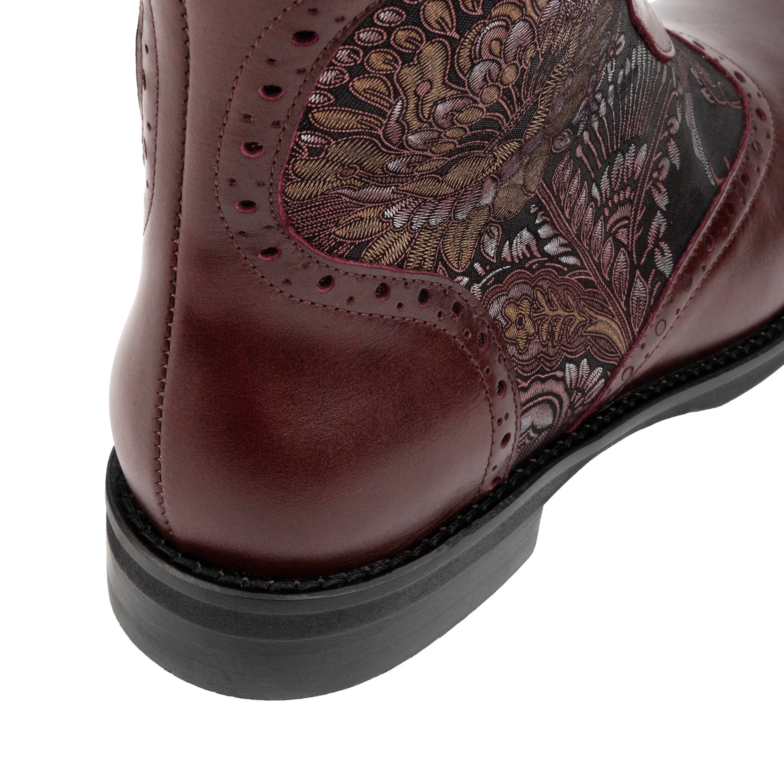 Mantis - Floral & Burgundy - Women's above-the-ankle lace-up boot with brogue & paisley detailing - Image 9