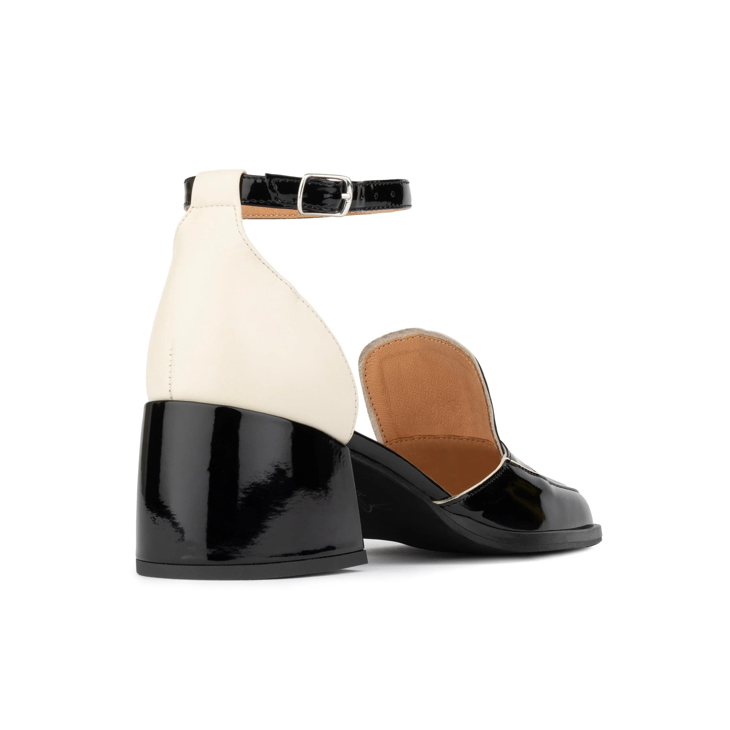 Mayfair - Black & Cream - Women's square toe patent leather 2 inch heel sandal - Image 4