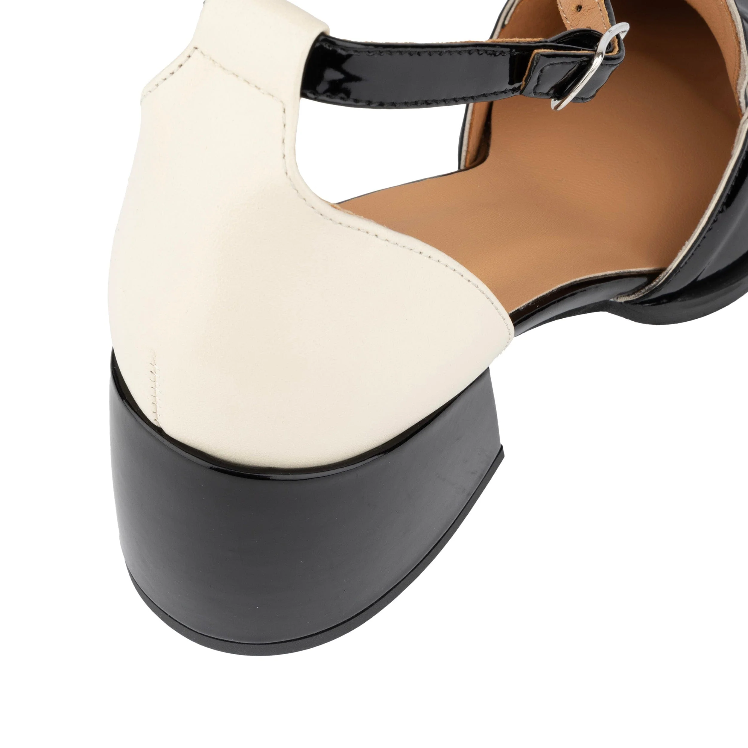 Mayfair - Black & Cream - Women's square toe patent leather 2 inch heel sandal - Image 8
