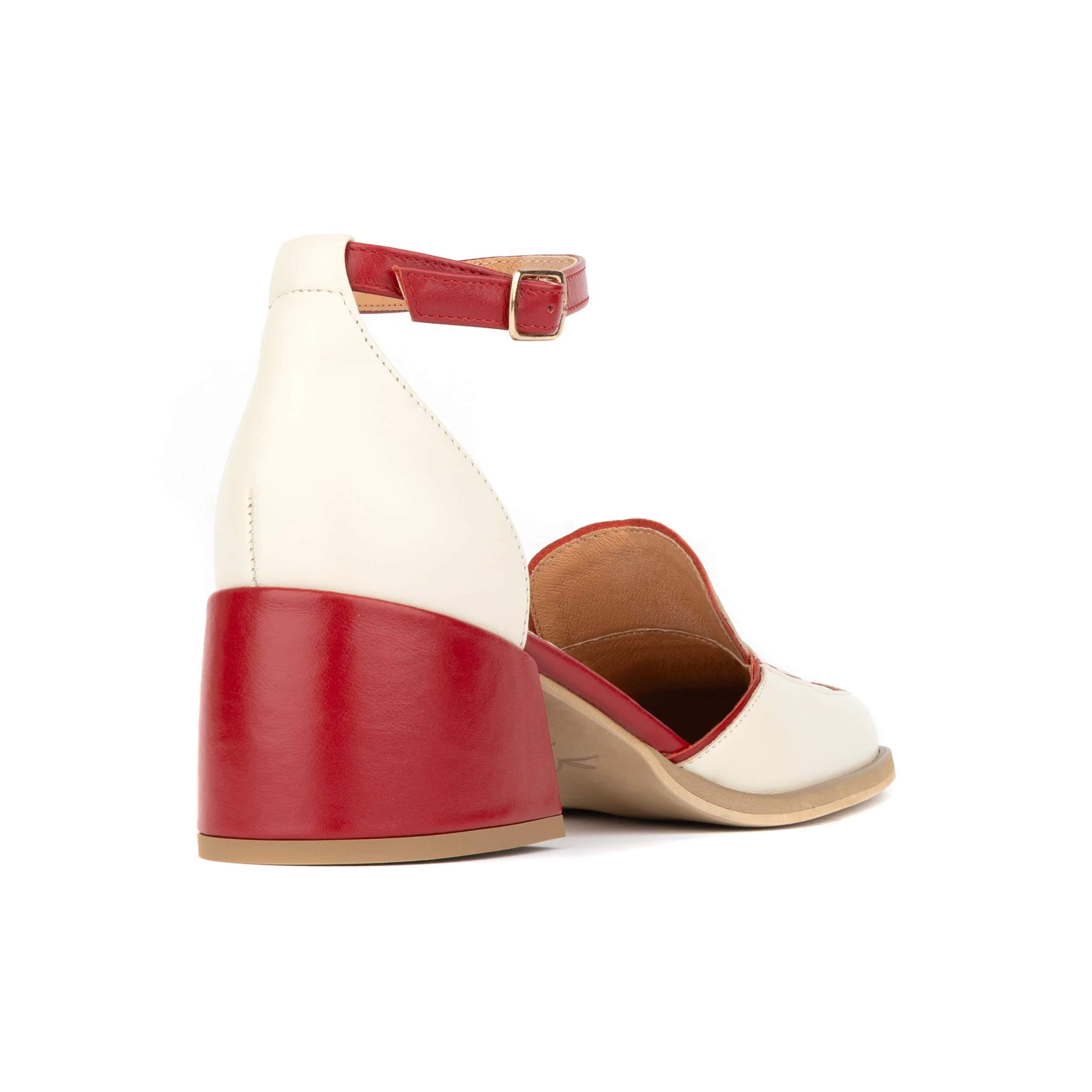 Mayfair - Red & Cream - Women's square toe leather 2 inch heel sandal - Image 4