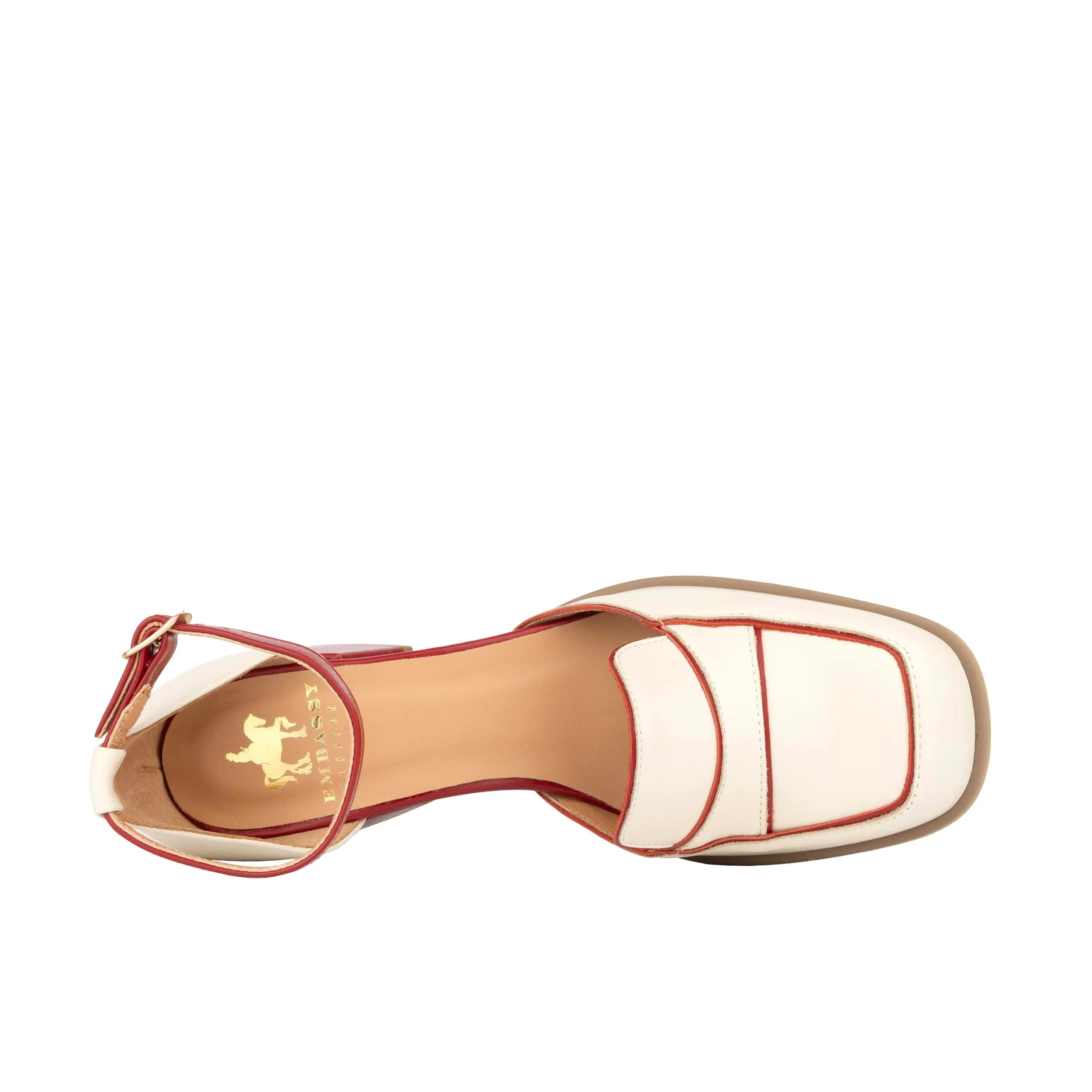 Mayfair - Red & Cream - Women's square toe leather 2 inch heel sandal - Image 6