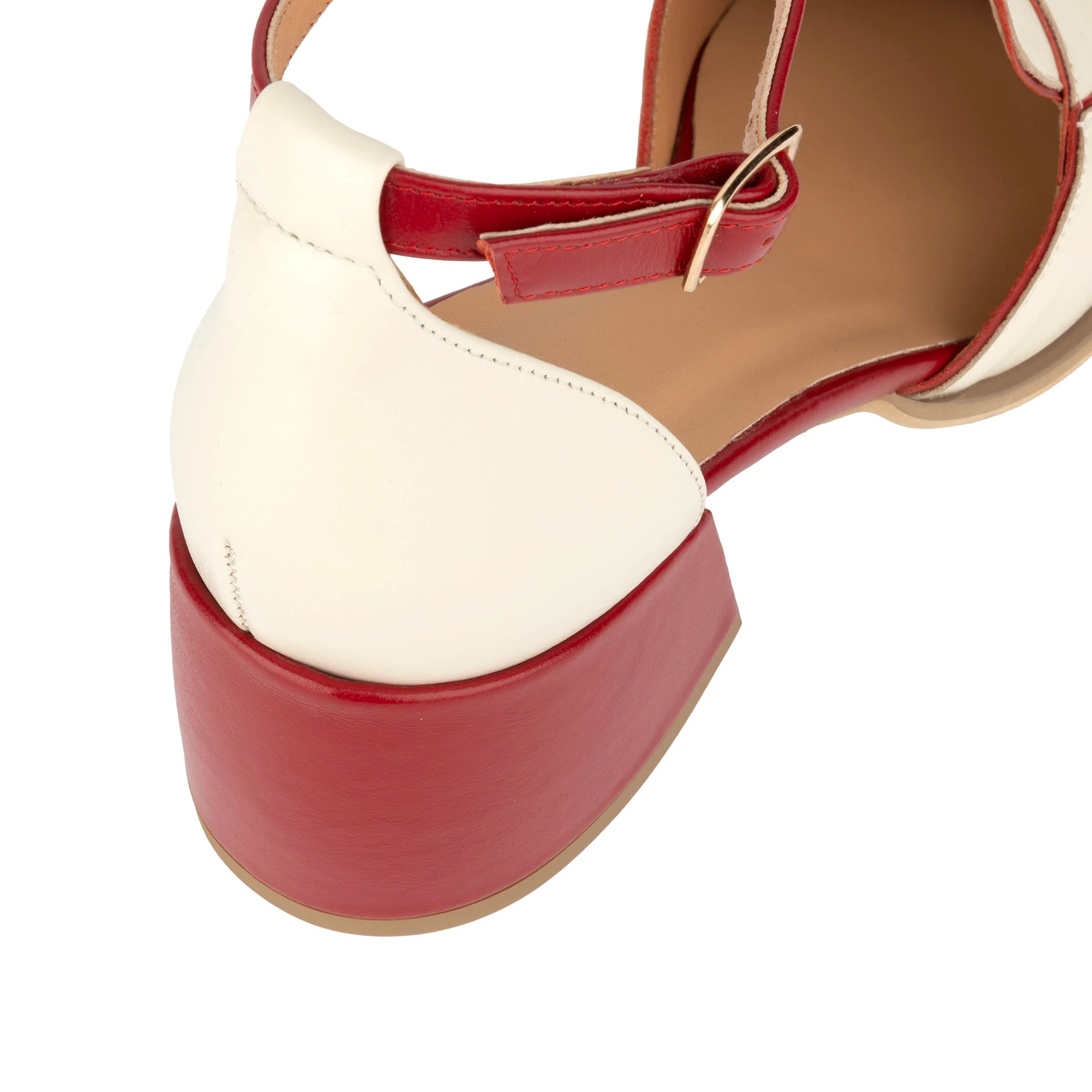 Mayfair - Red & Cream - Women's square toe leather 2 inch heel sandal - Image 8