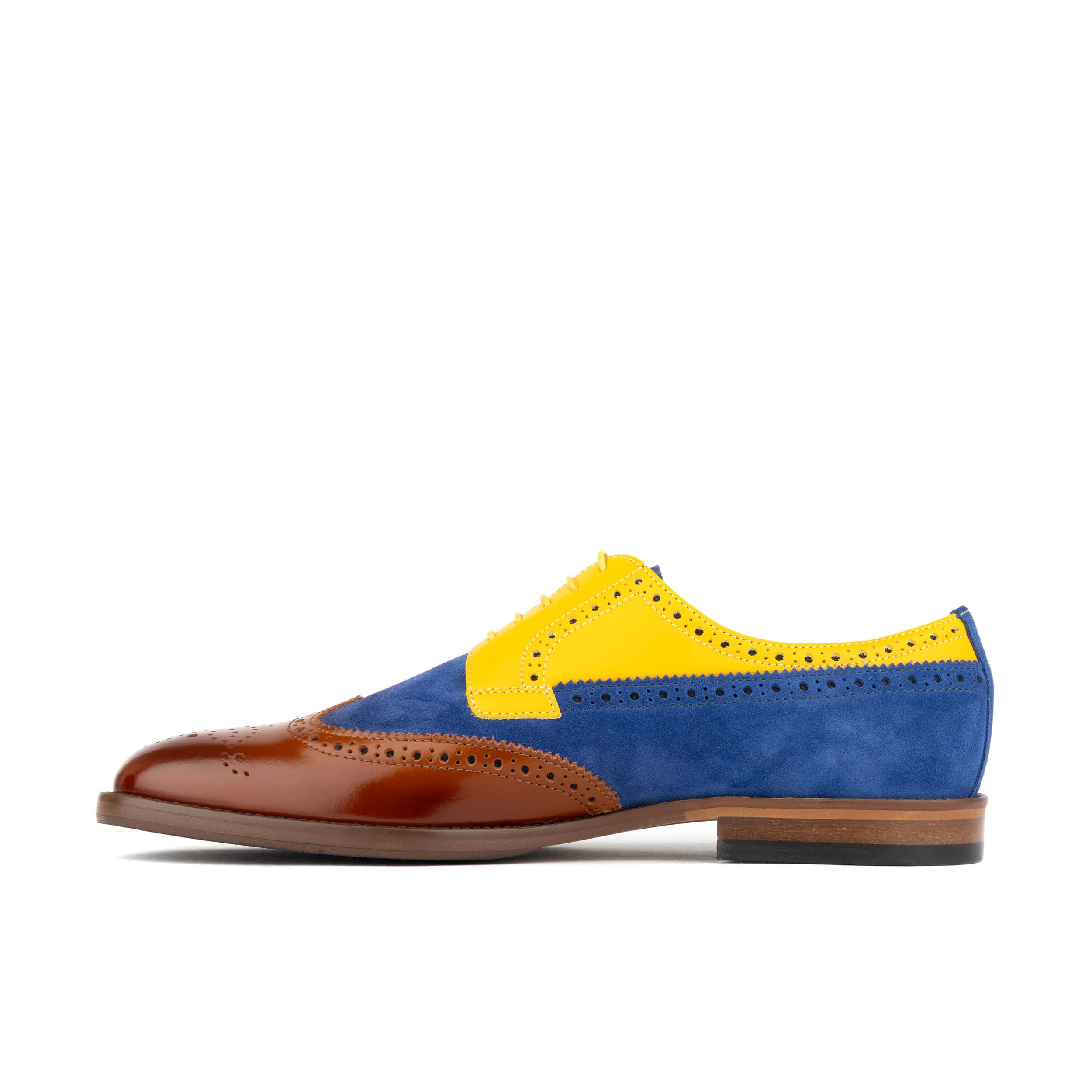 Midnight Royal - Blue & Yellow & Brown - Men’s Suede & Leather Oxford Brogue Shoe. - Image 3