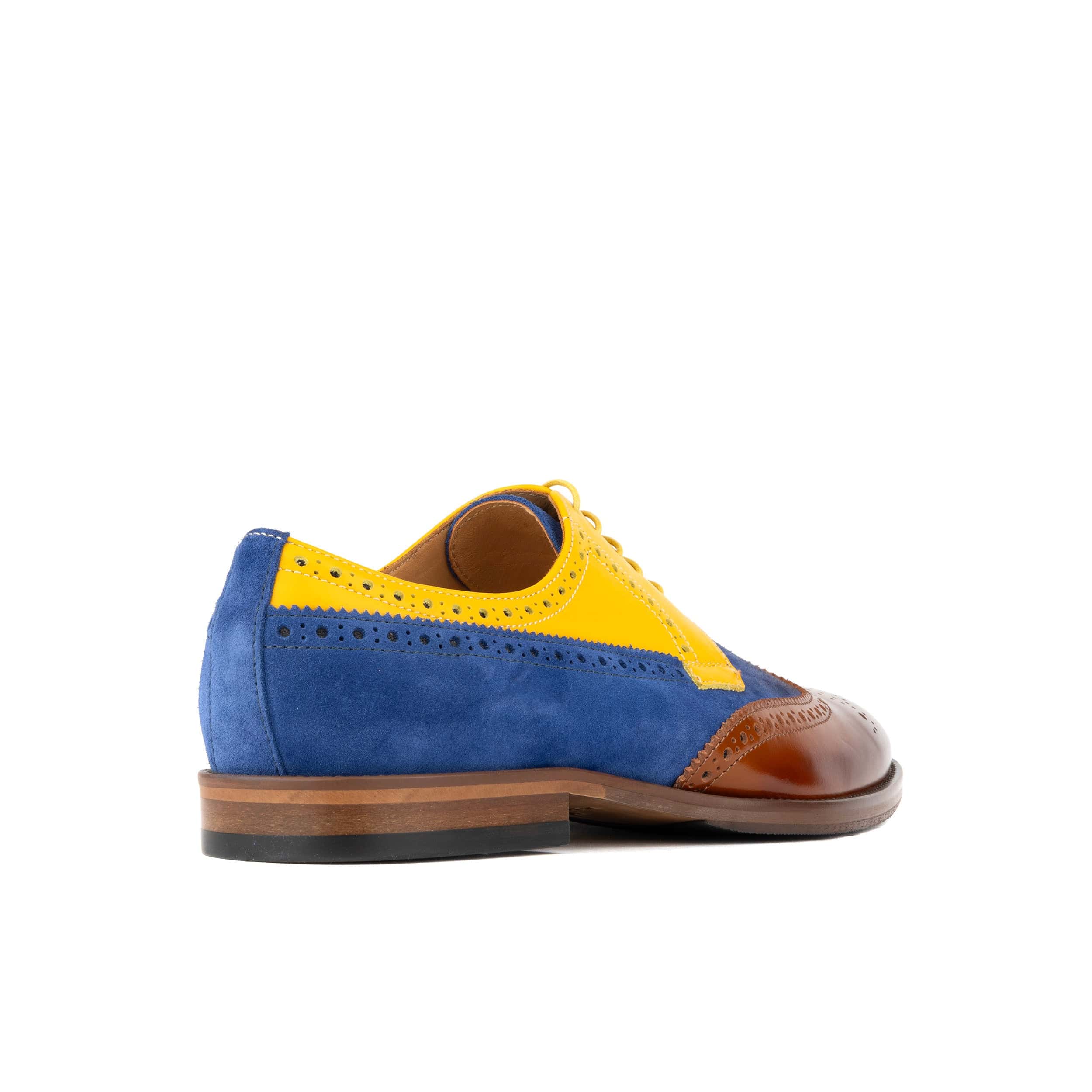 Midnight Royal - Blue & Yellow & Brown - Men’s Suede & Leather Oxford Brogue Shoe. - Image 4