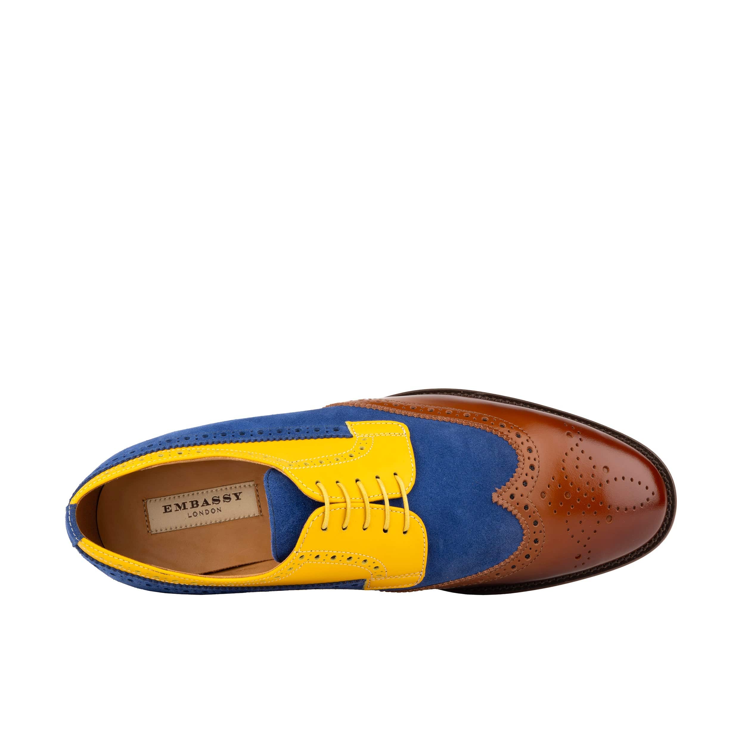 Midnight Royal - Blue & Yellow & Brown - Men’s Suede & Leather Oxford Brogue Shoe. - Image 6