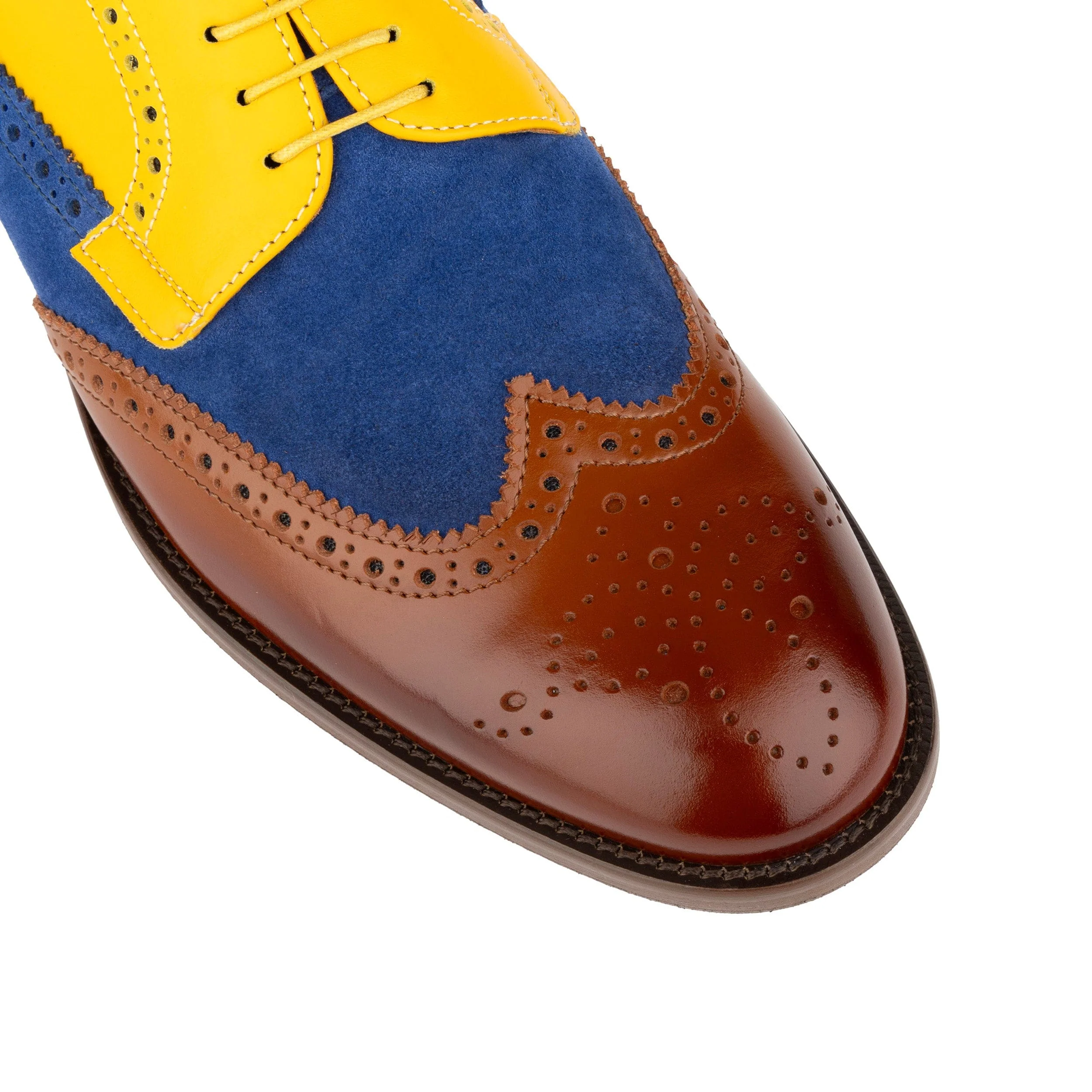 Midnight Royal - Blue & Yellow & Brown - Men’s Suede & Leather Oxford Brogue Shoe. - Image 7