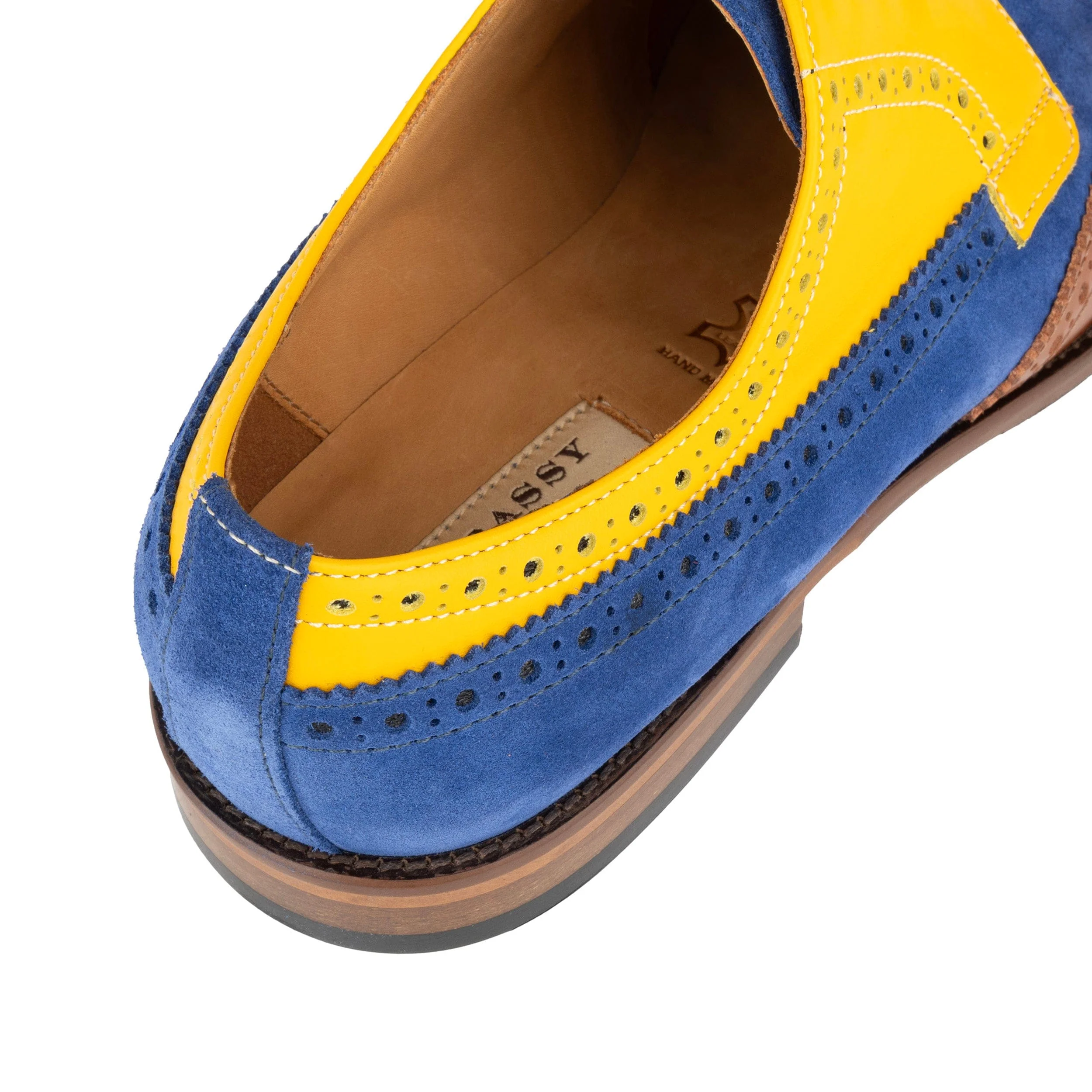 Midnight Royal - Blue & Yellow & Brown - Men’s Suede & Leather Oxford Brogue Shoe. - Image 8