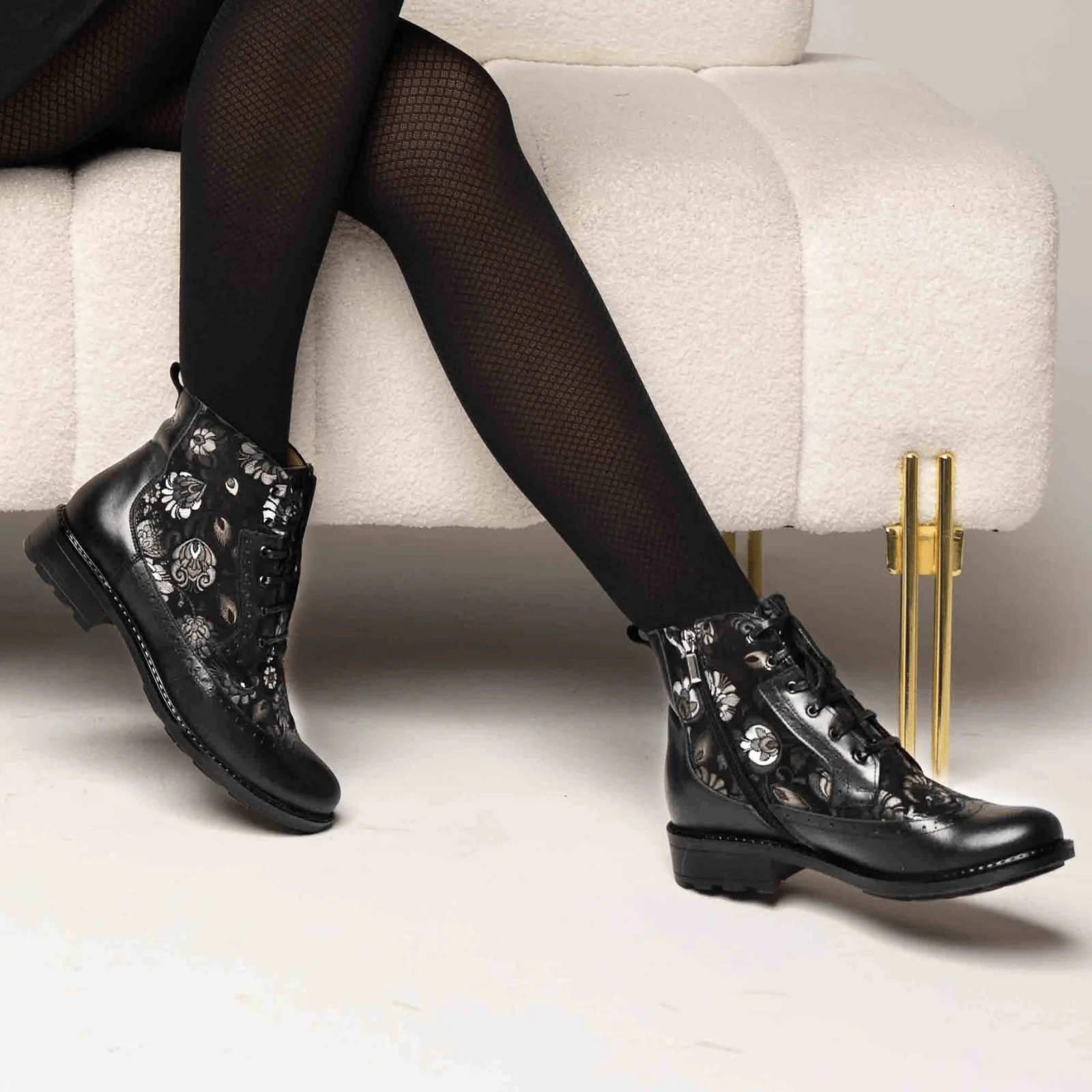 Milliner - Black Emboss - Women's leather round toe rubber sole ankle boot in black - Image 2