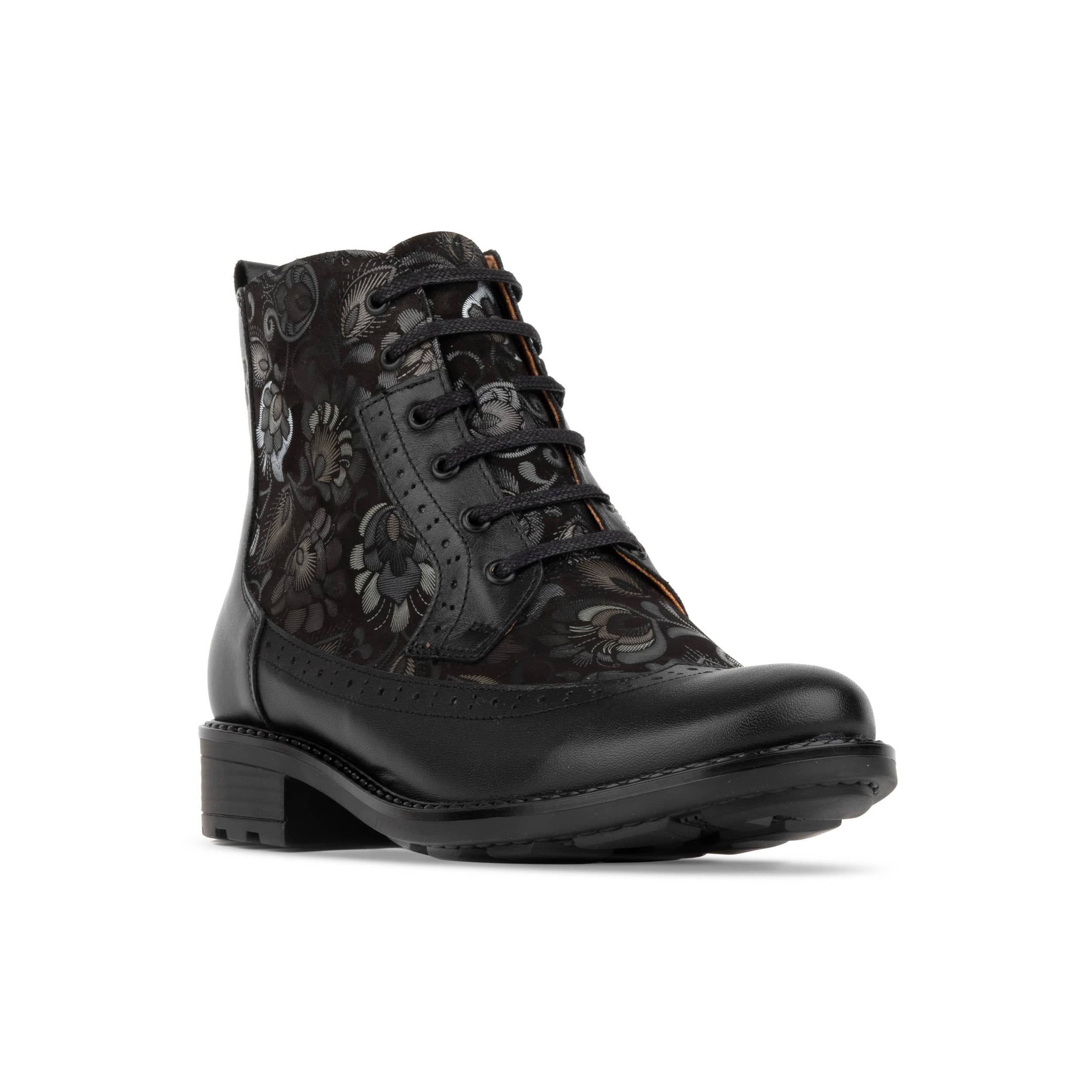 Milliner - Black Emboss - Women's leather round toe rubber sole ankle boot in black - Image 3
