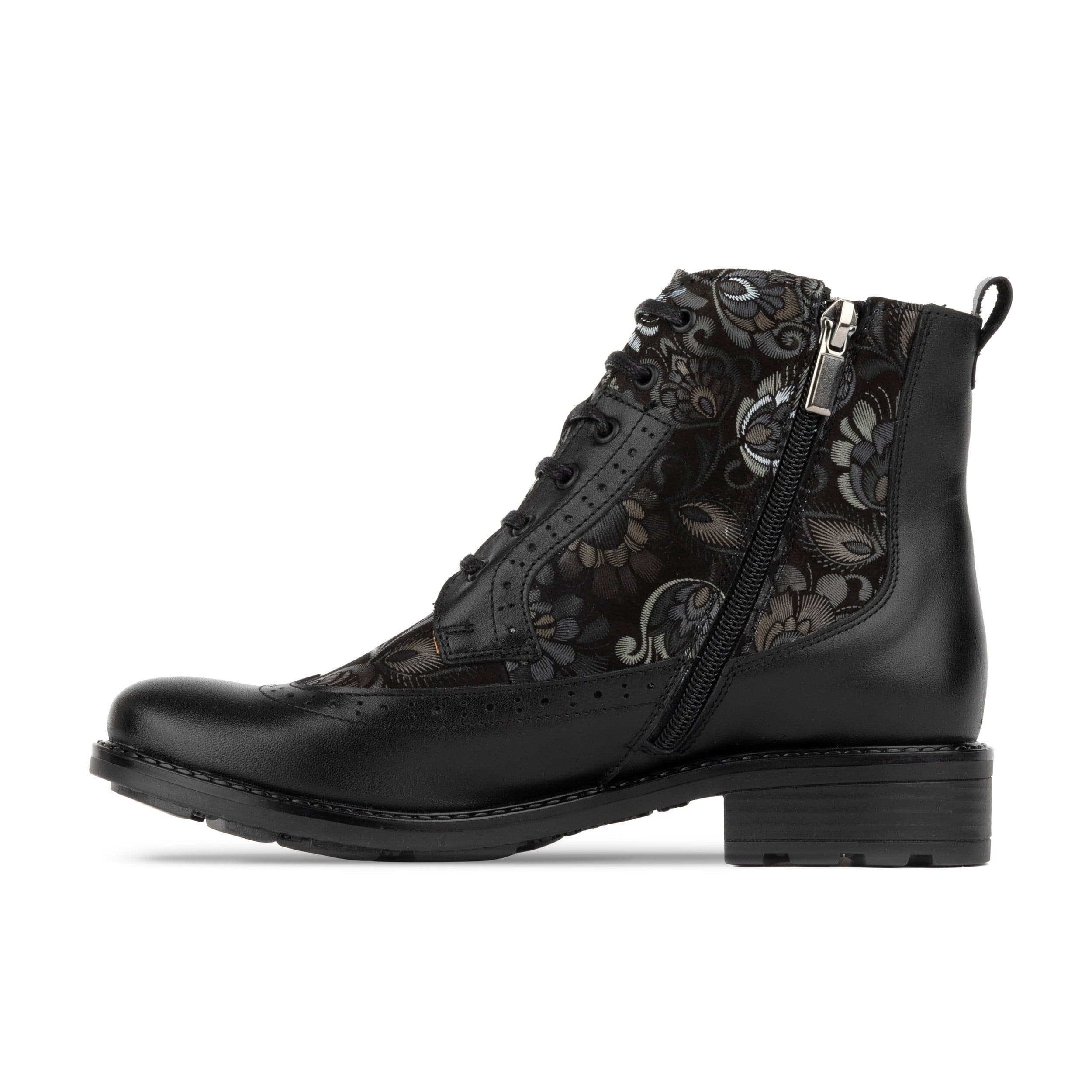 Milliner - Black Emboss - Women's leather round toe rubber sole ankle boot in black - Image 4