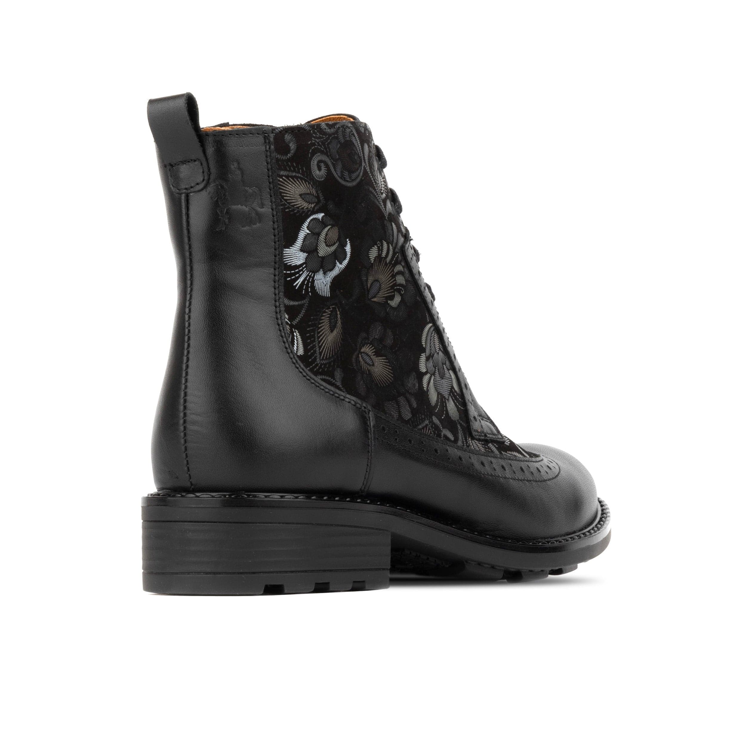 Milliner - Black Emboss - Women's leather round toe rubber sole ankle boot in black - Image 5