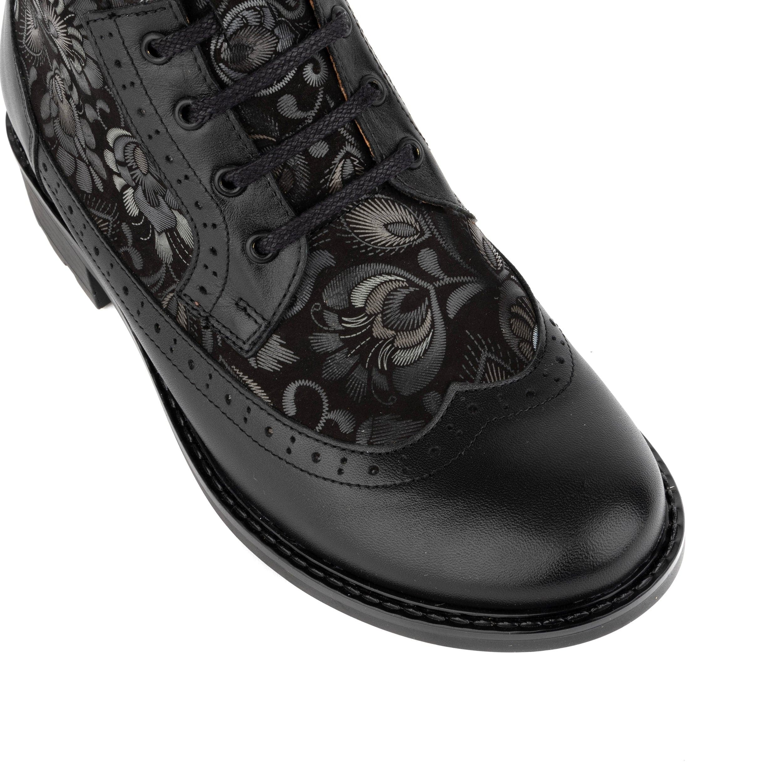 Milliner - Black Emboss - Women's leather round toe rubber sole ankle boot in black - Image 8