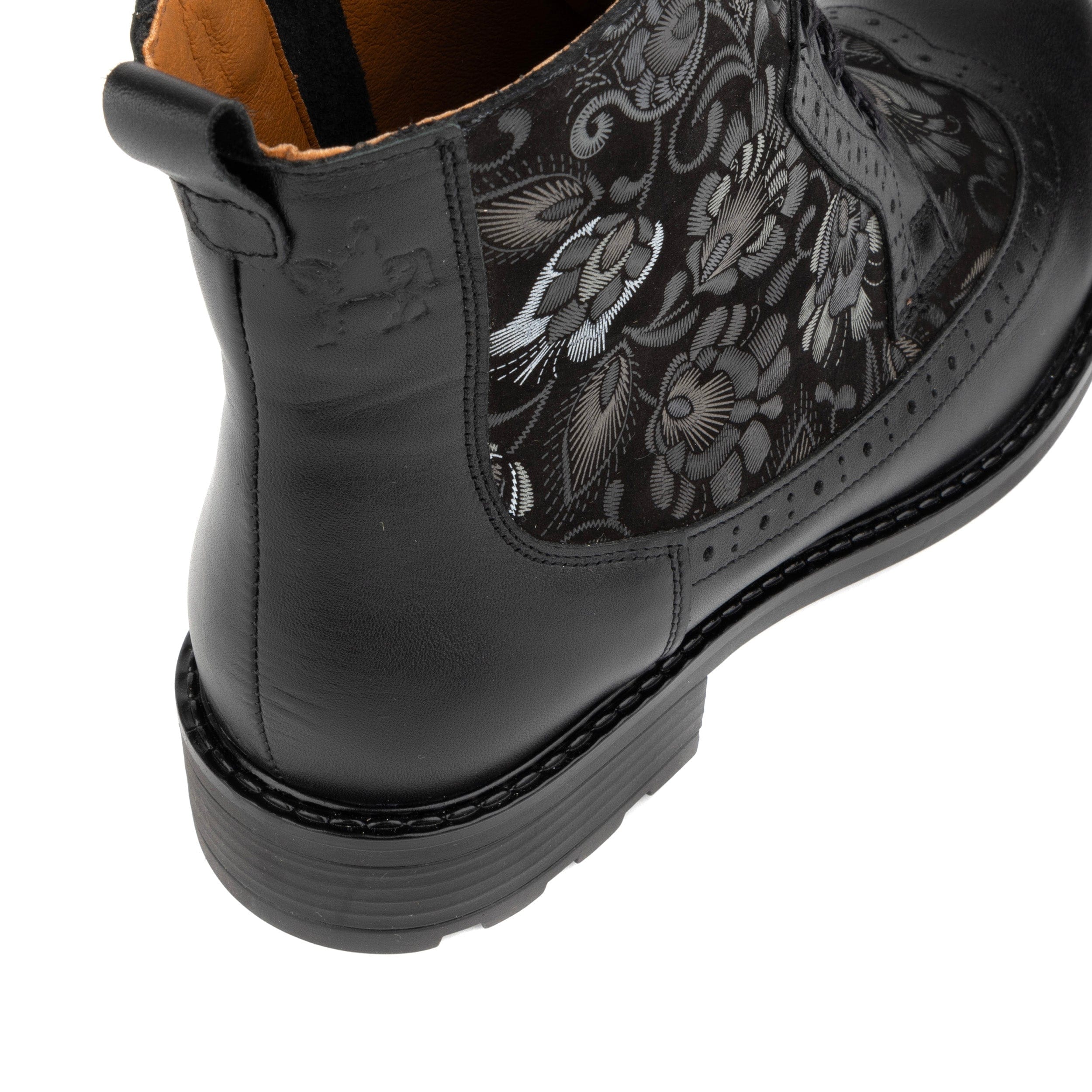 Milliner - Black Emboss - Women's leather round toe rubber sole ankle boot in black - Image 9