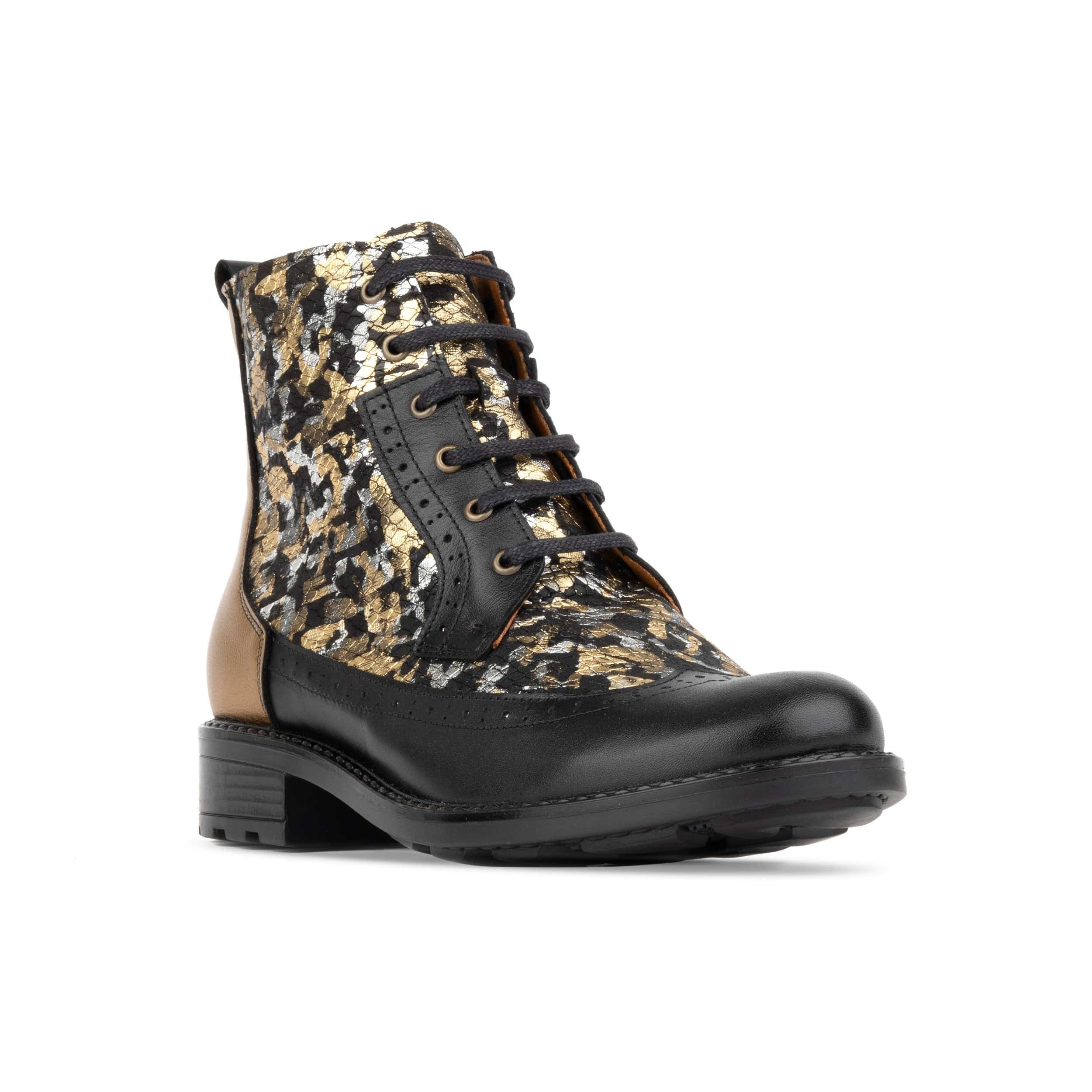 Milliner - Black & Gold - Women's leather round toe side zipper ankle boot in gold - Image 3