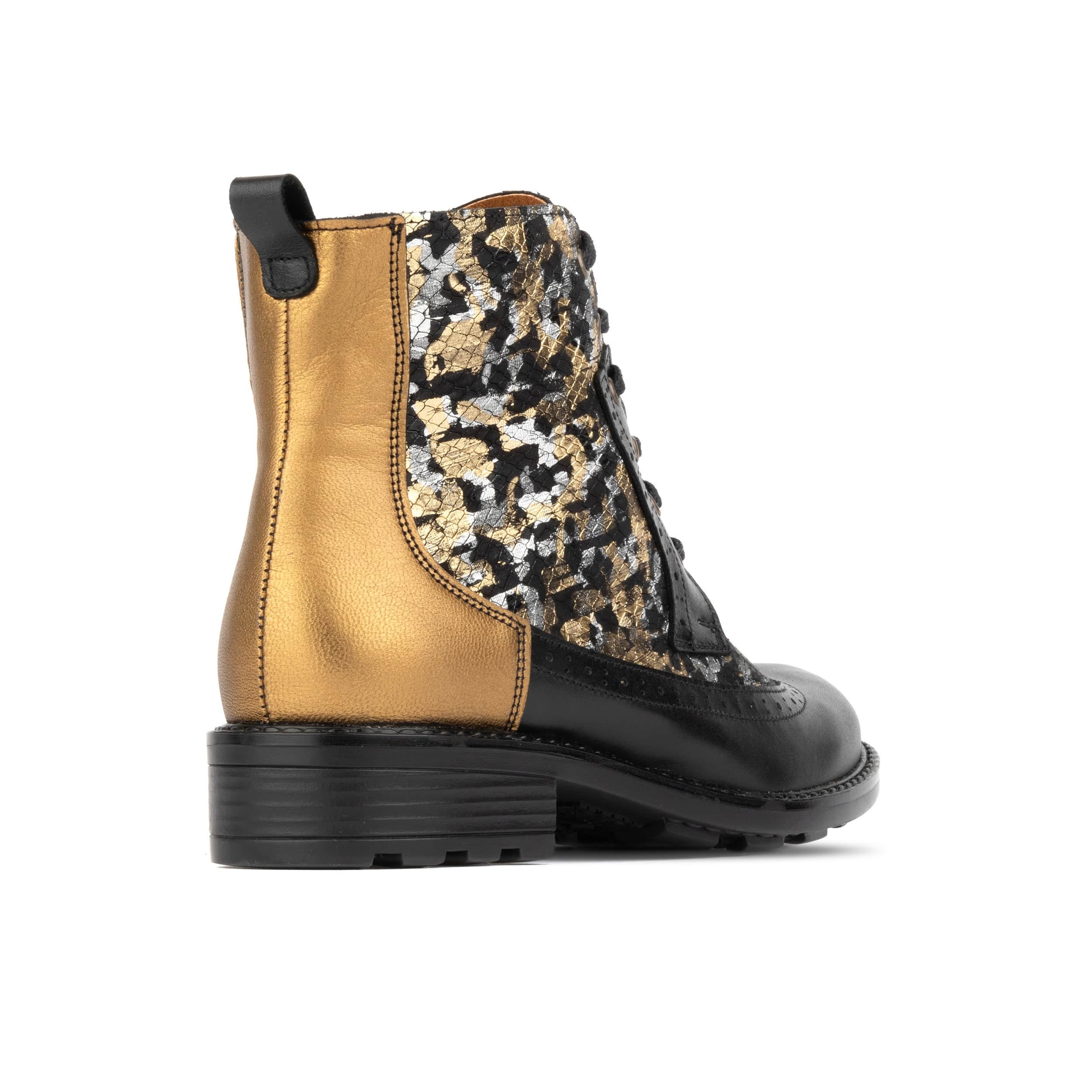Milliner - Black & Gold - Women's leather round toe side zipper ankle boot in gold - Image 5