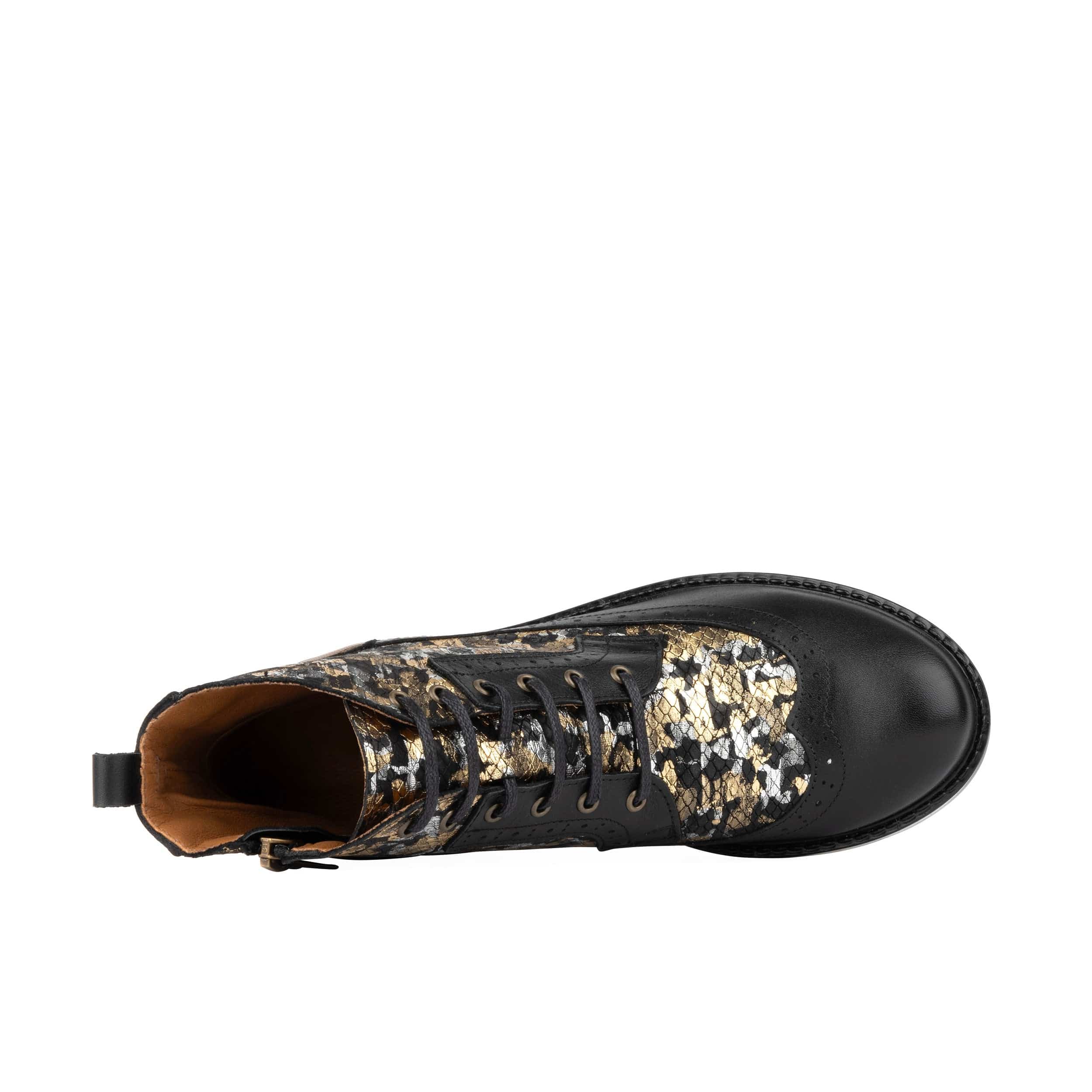 Milliner - Black & Gold - Women's leather round toe side zipper ankle boot in gold - Image 7